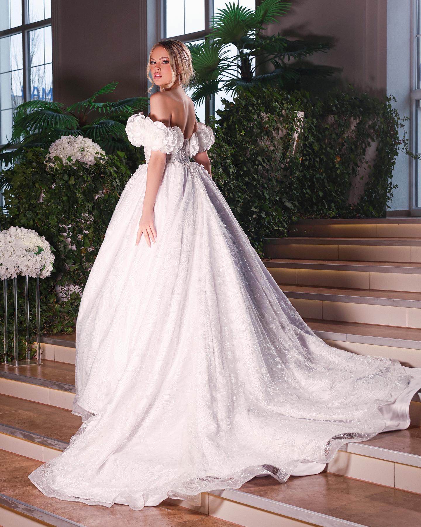 SPARKLY TULLE BALLGOWN WITH 3D FLOWERS