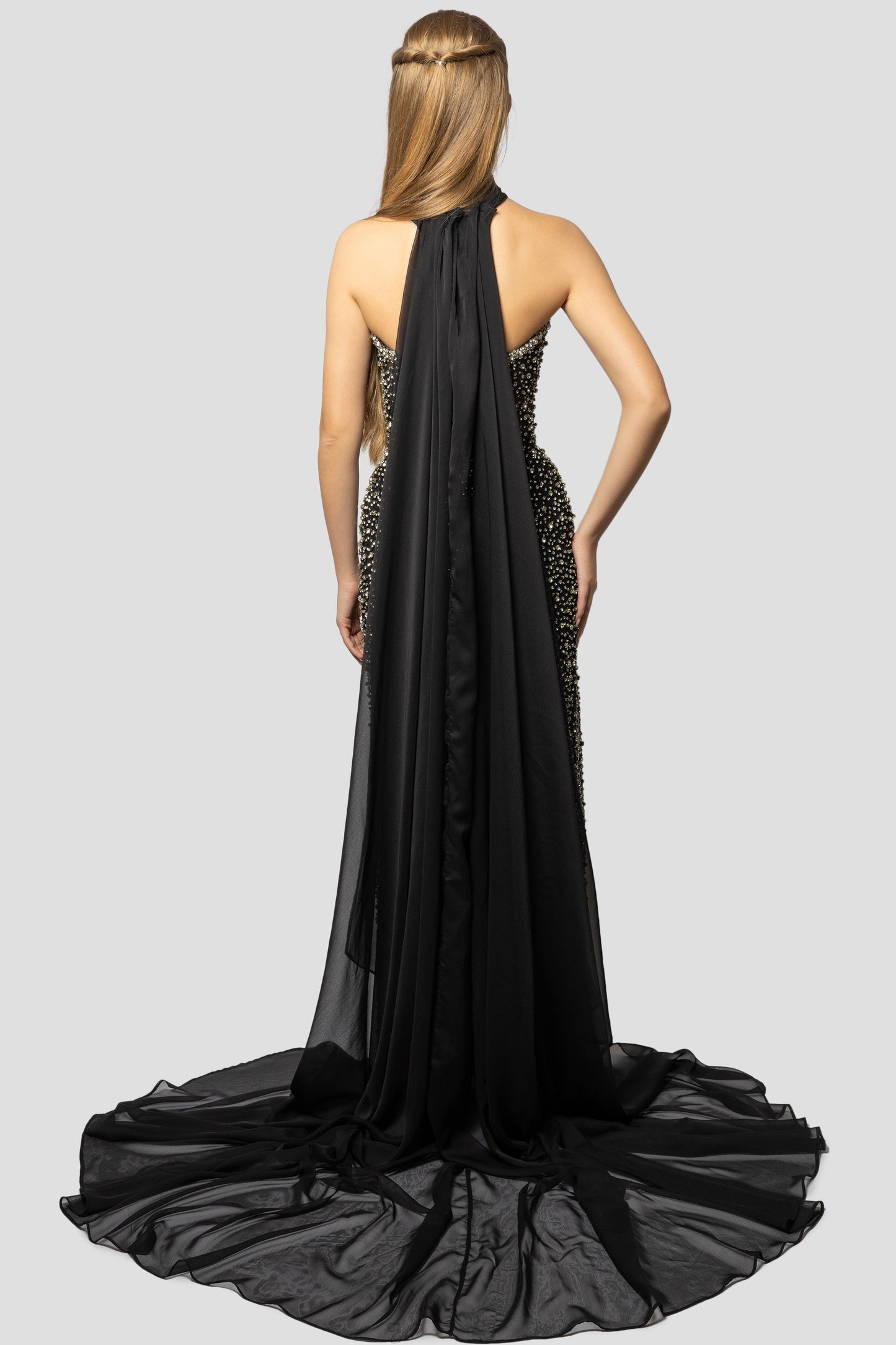 BLACK TULLE CRYSTAL DRESS