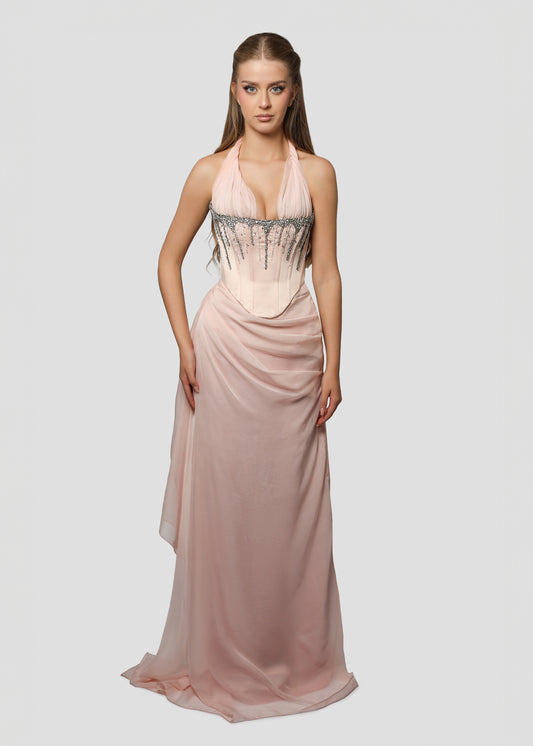 PINK CORSET DRAPPED DRESS