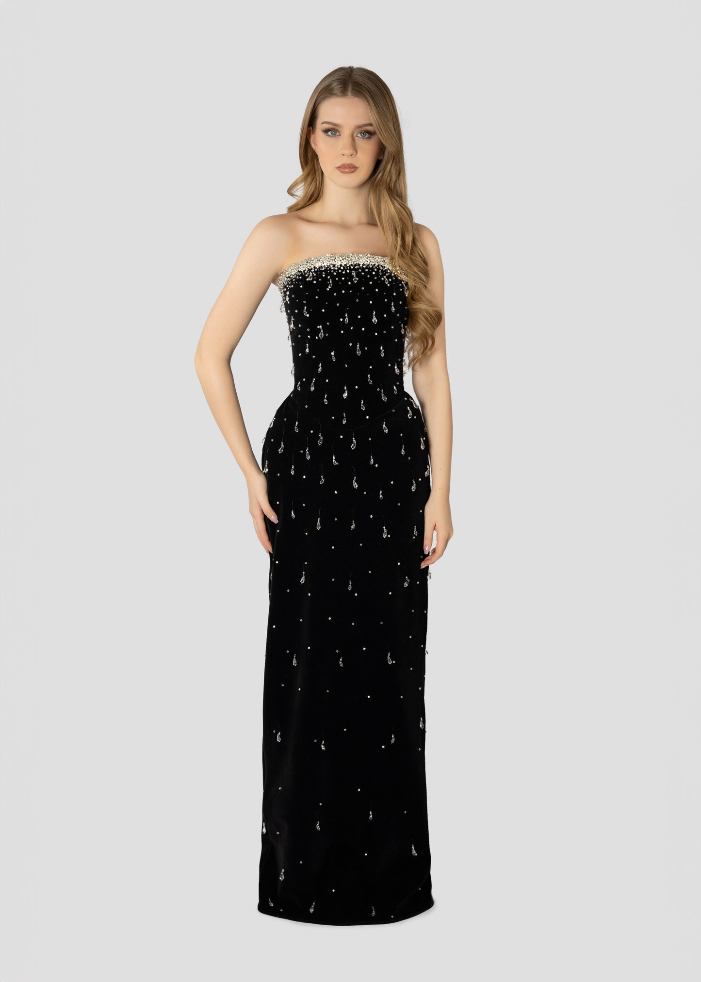 BLACK VELVET DROPLETS DRESS