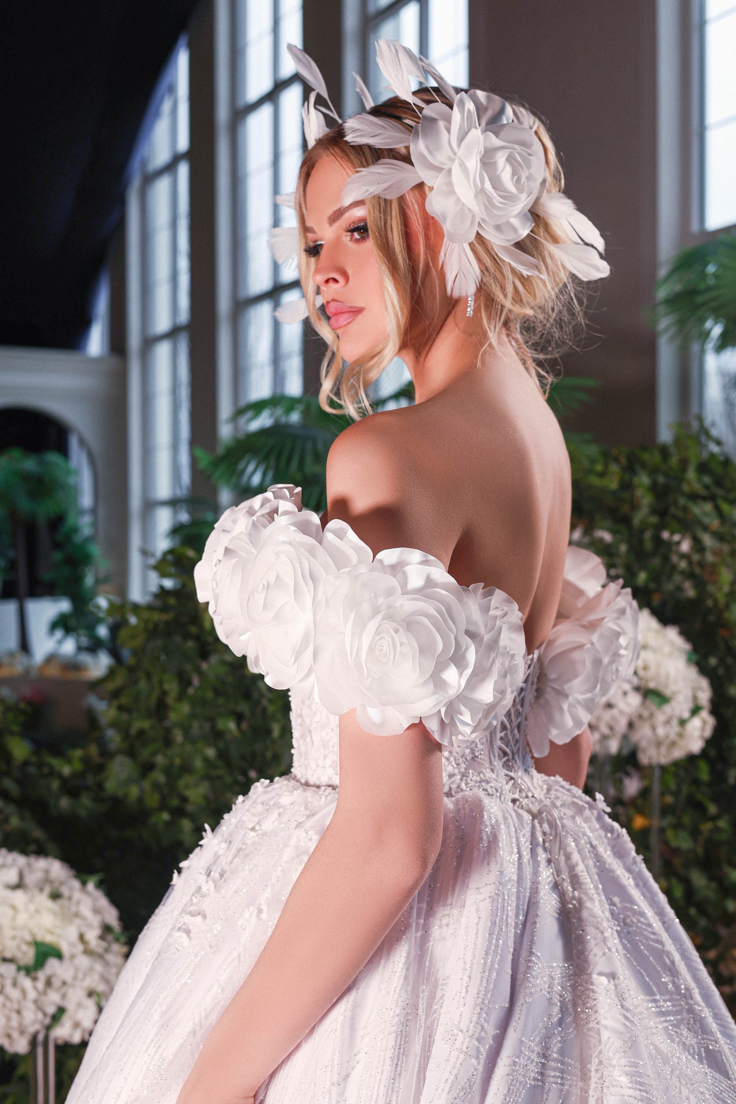 SPARKLY TULLE BALLGOWN WITH 3D FLOWERS