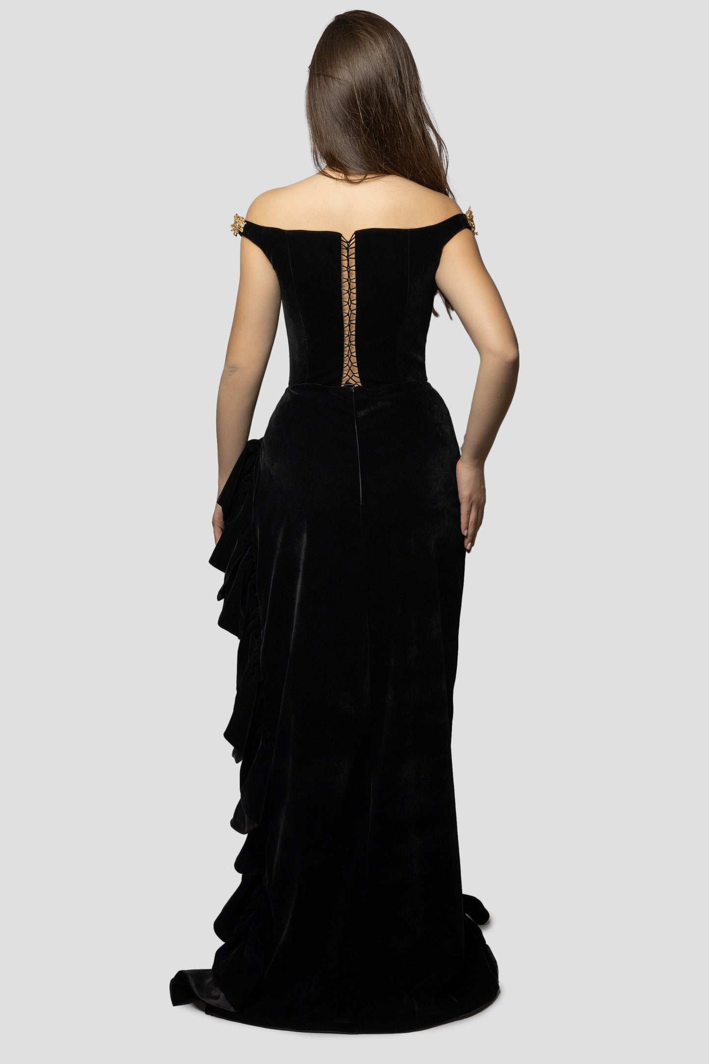 GOLD EMBROIDERED VELVET DRESS