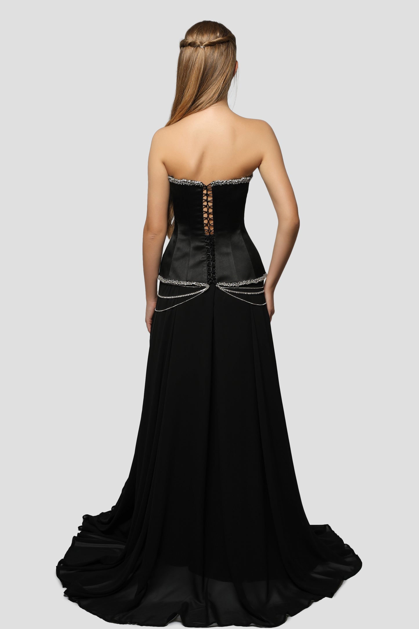 RHINESTONE-EMBROIDERED BLACK DRESS