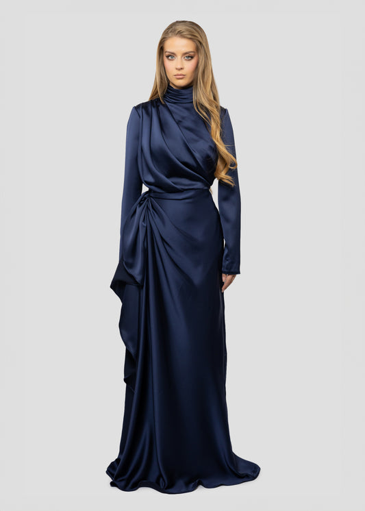 HIGH NECK BLUE DRESS