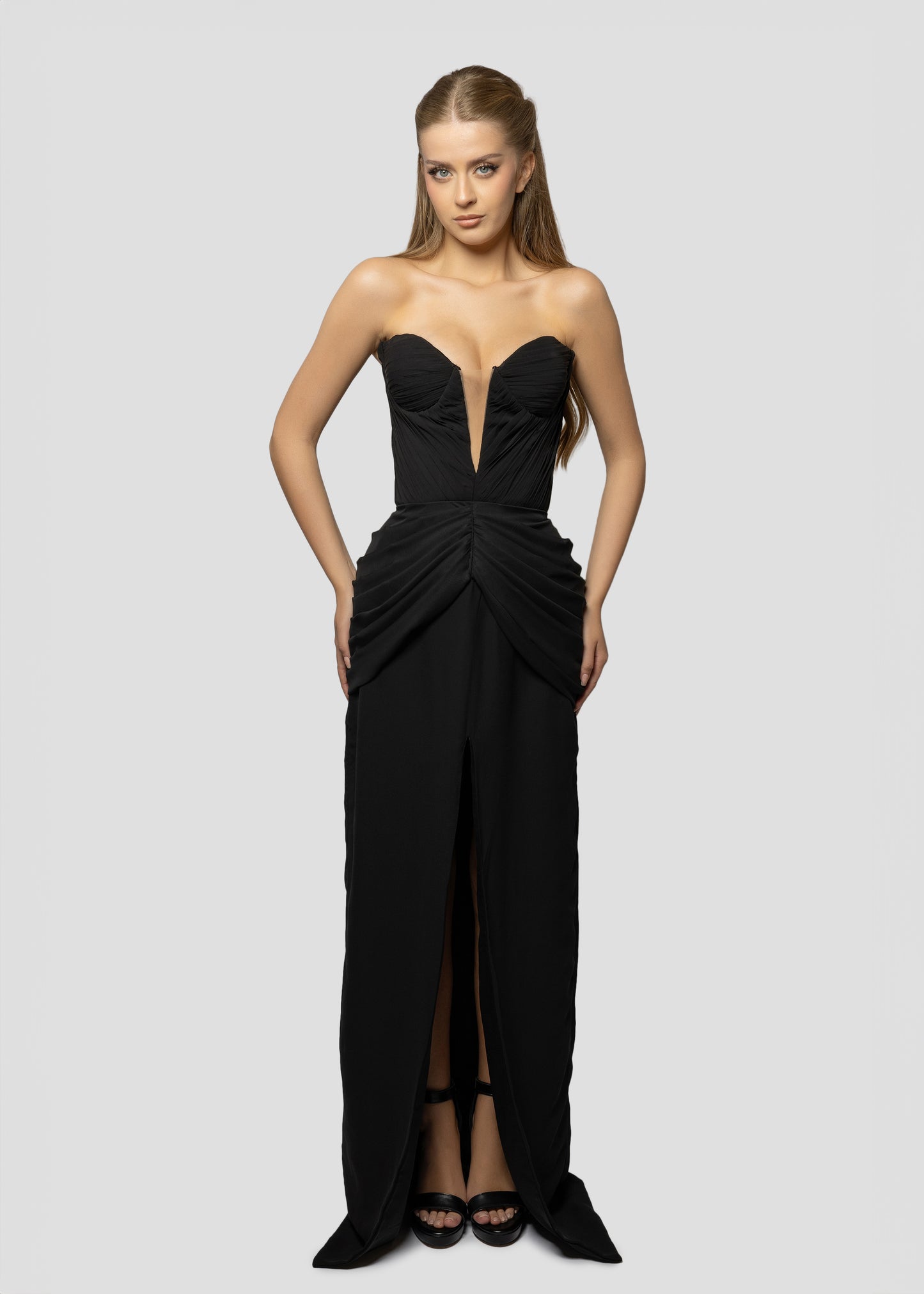 BLACK CHIFFON DRAPPED DRESS