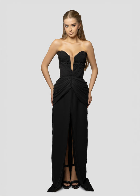 BLACK CHIFFON DRAPPED DRESS