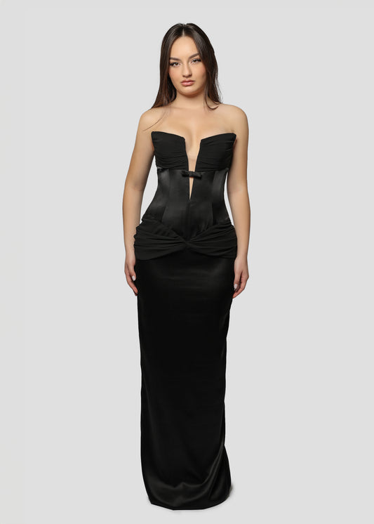 BLACK DEEP V-NECK DRESS