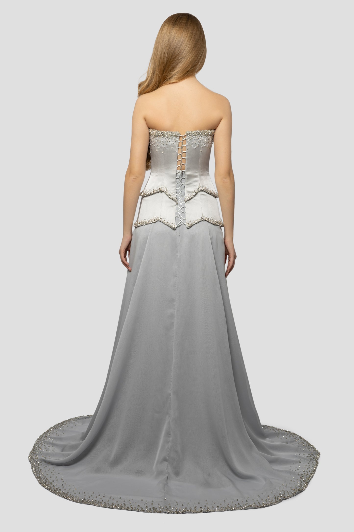 GRAY EMBROIDERED CORSET DRESS 128