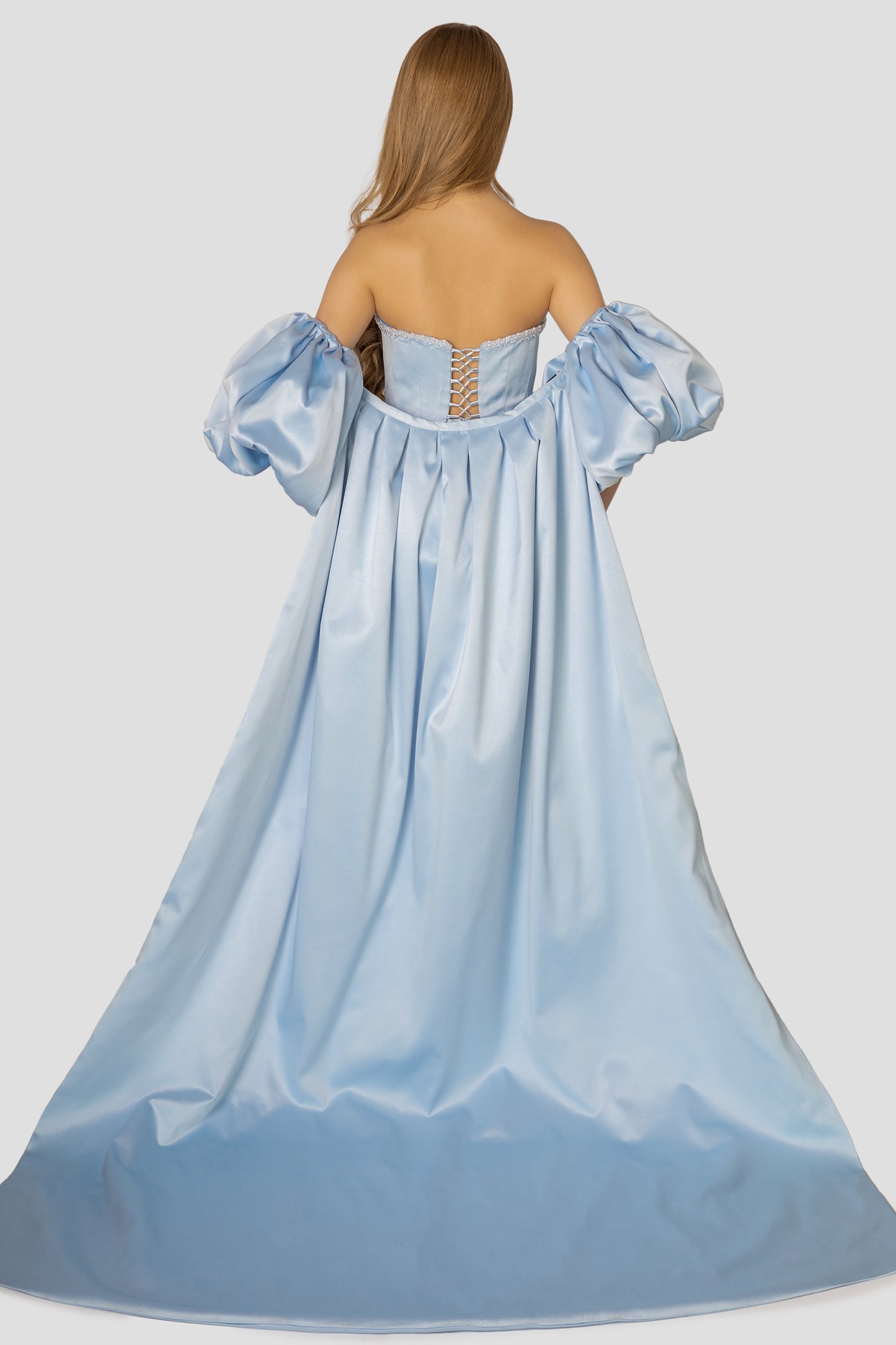 BABY BLUE SATIN CAPE DRESS