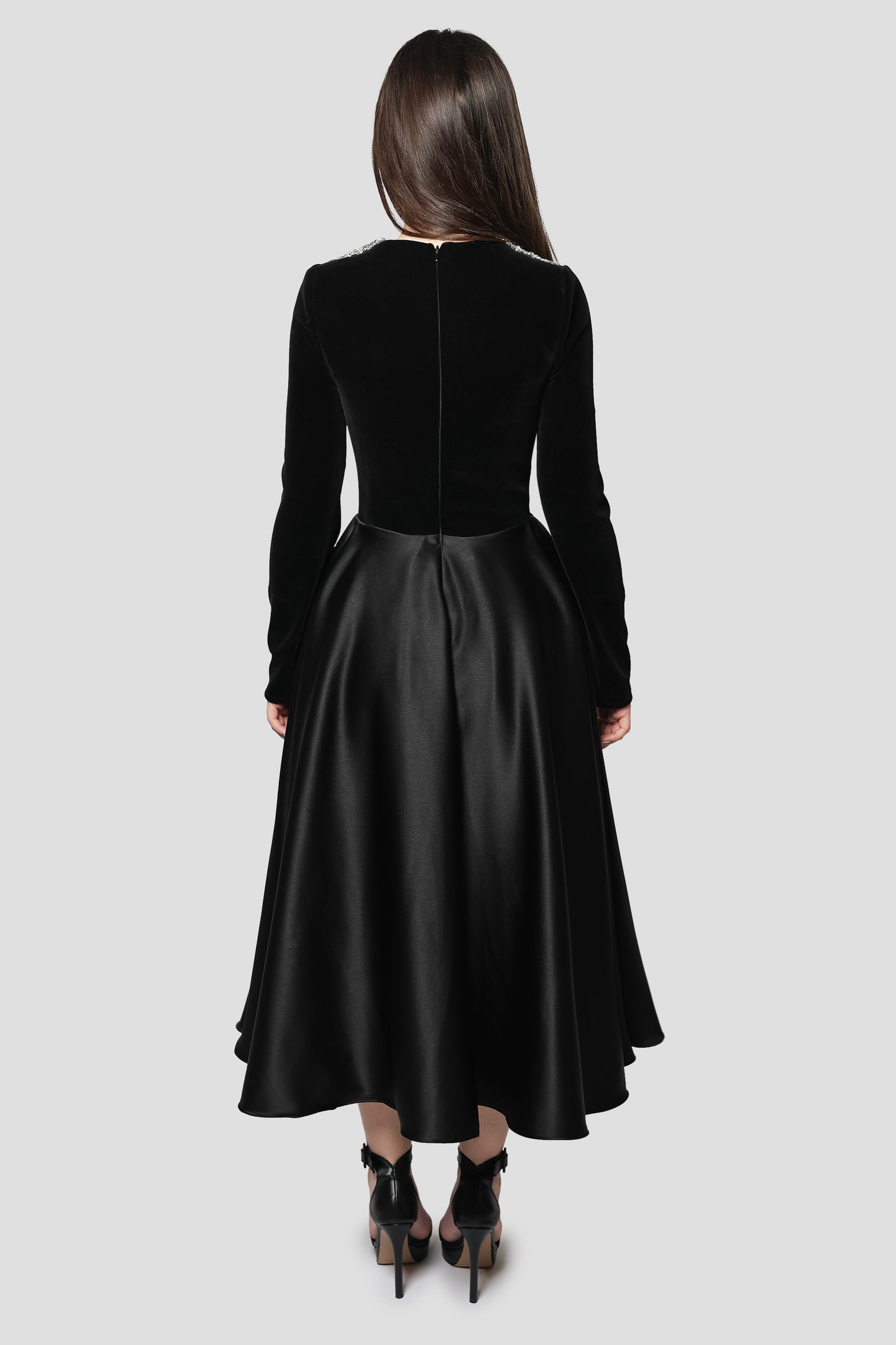 VELVET AND SATIN MIDI DRESS