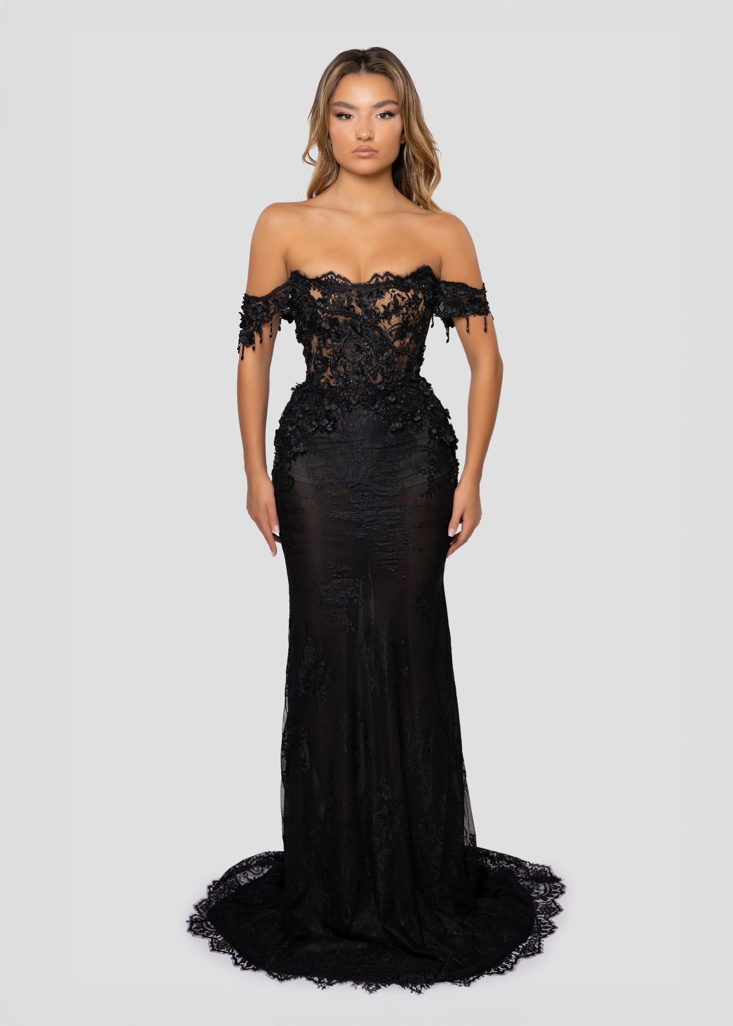 BLACK FLORAL LACE DRESS