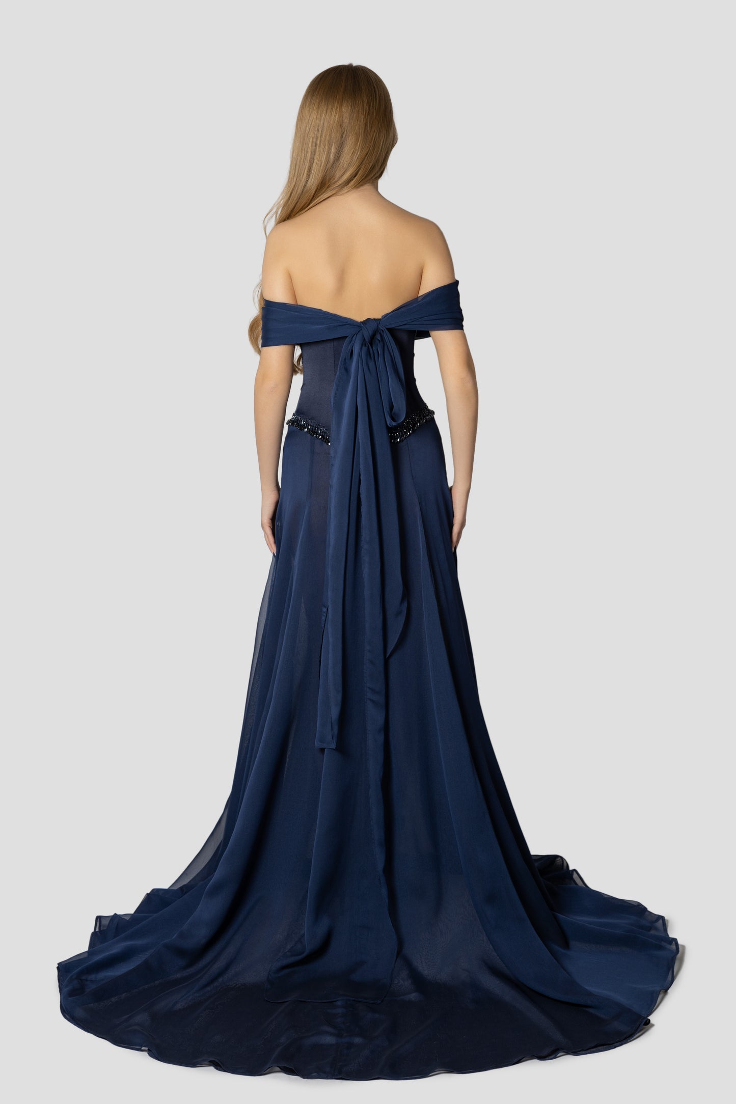 DARK BLUE OFF SHOULDERS DRESS