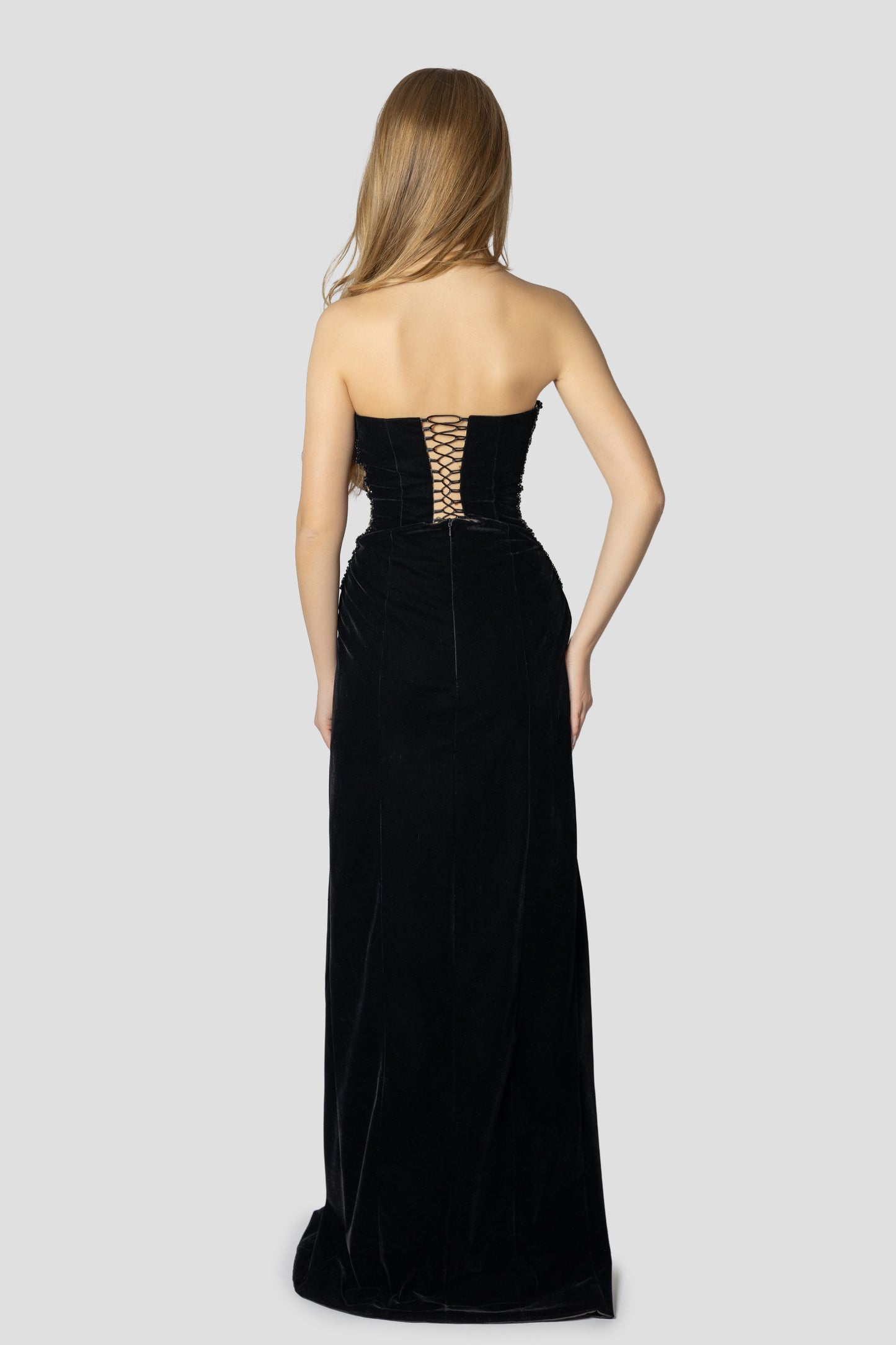 3D HANDMADE FLOWER BLACK VELVET DRESS123