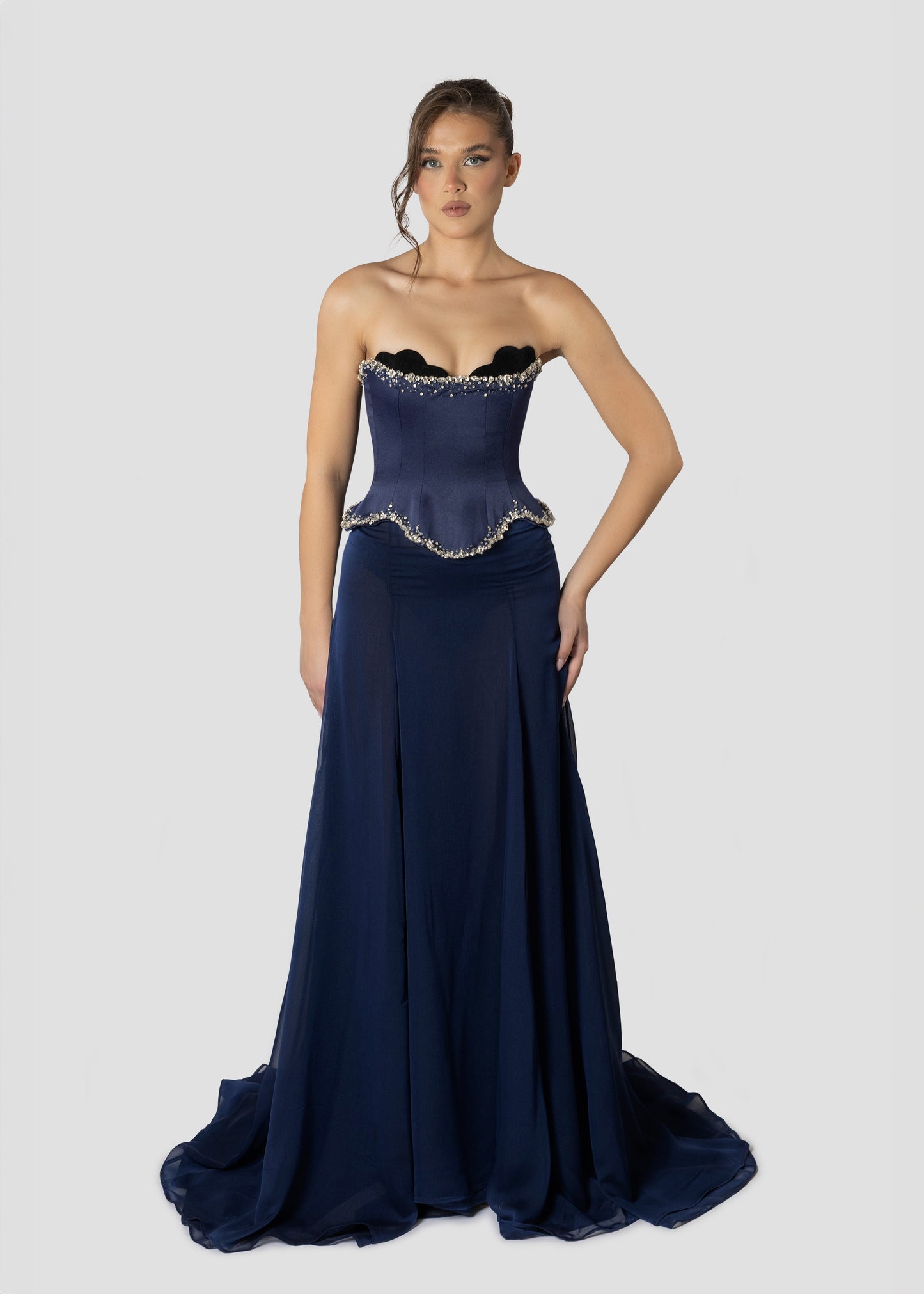 DARK BLUE EMBROIDERED TWO PIECE SET