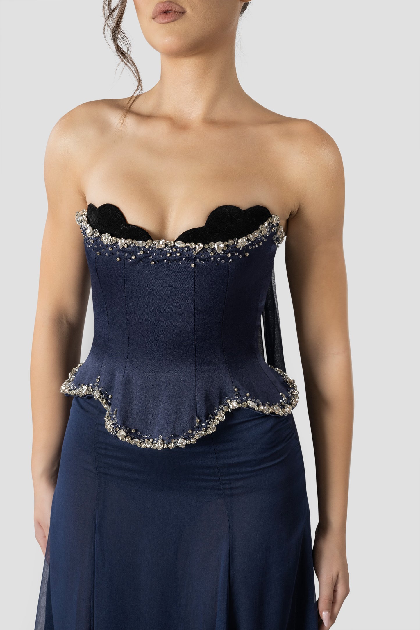 DARK BLUE EMBROIDERED TWO PIECE SET