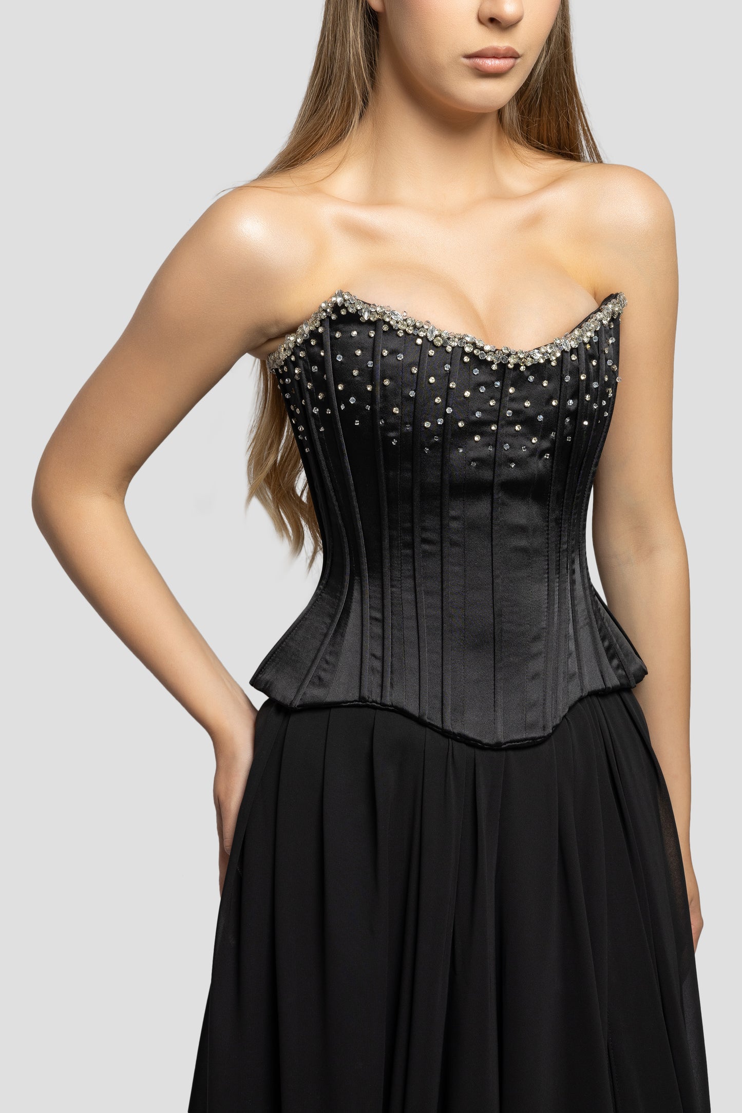 SATIN CORSET AND CHIFFON SKIRT SET