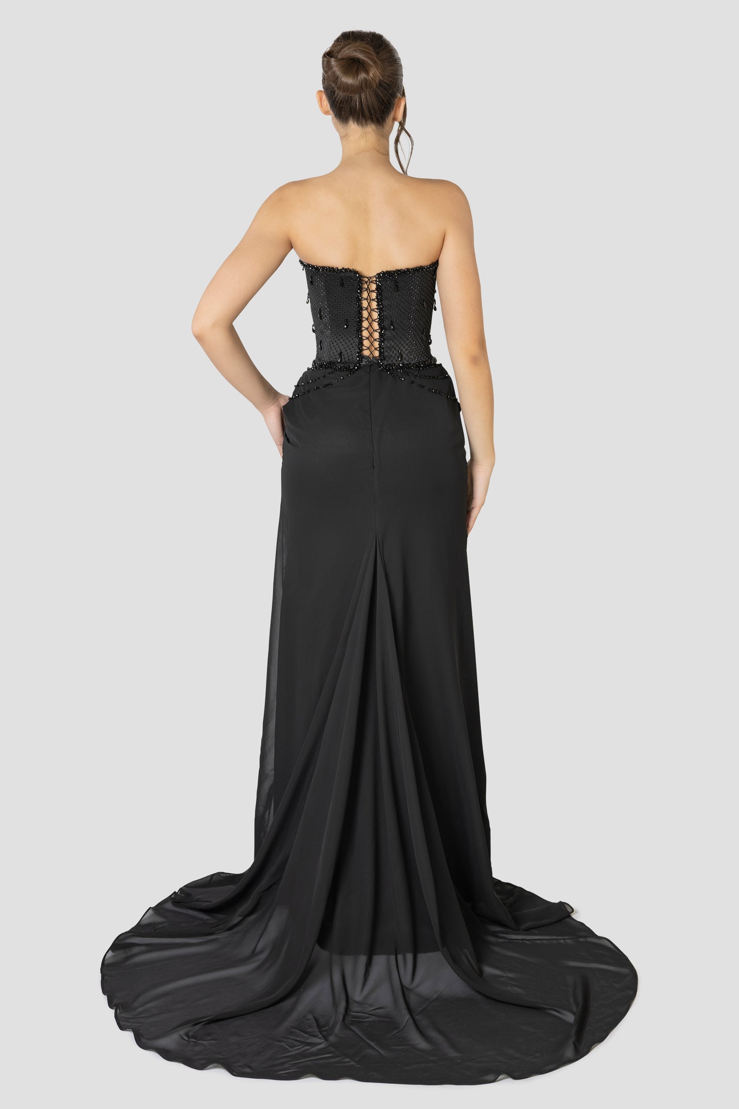 CHIFFON DRAPPED SKIRT AND DROPLETS CORSET SET