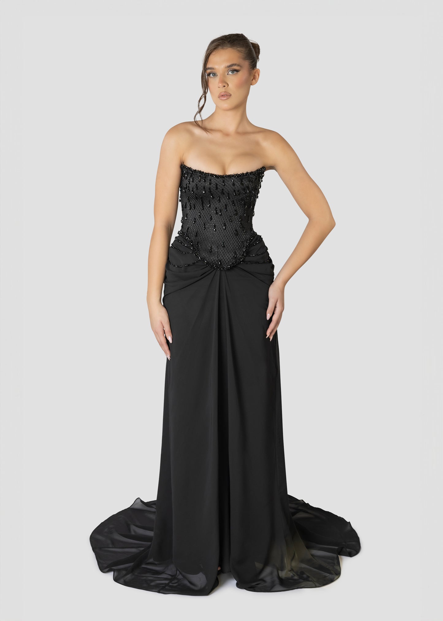 CHIFFON DRAPPED SKIRT AND DROPLETS CORSET SET