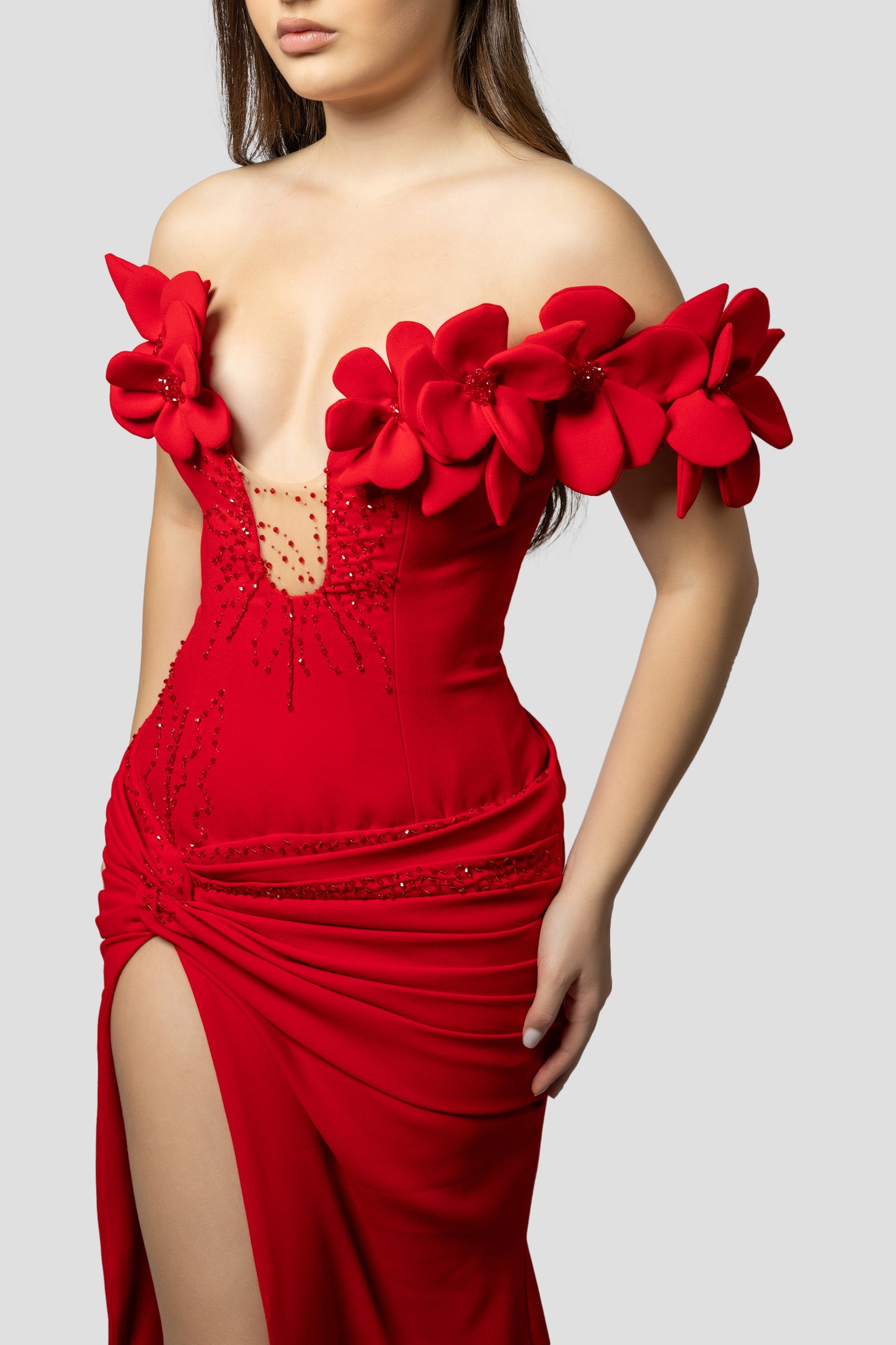 3D HANDMADE RED FLOWERS DRESS