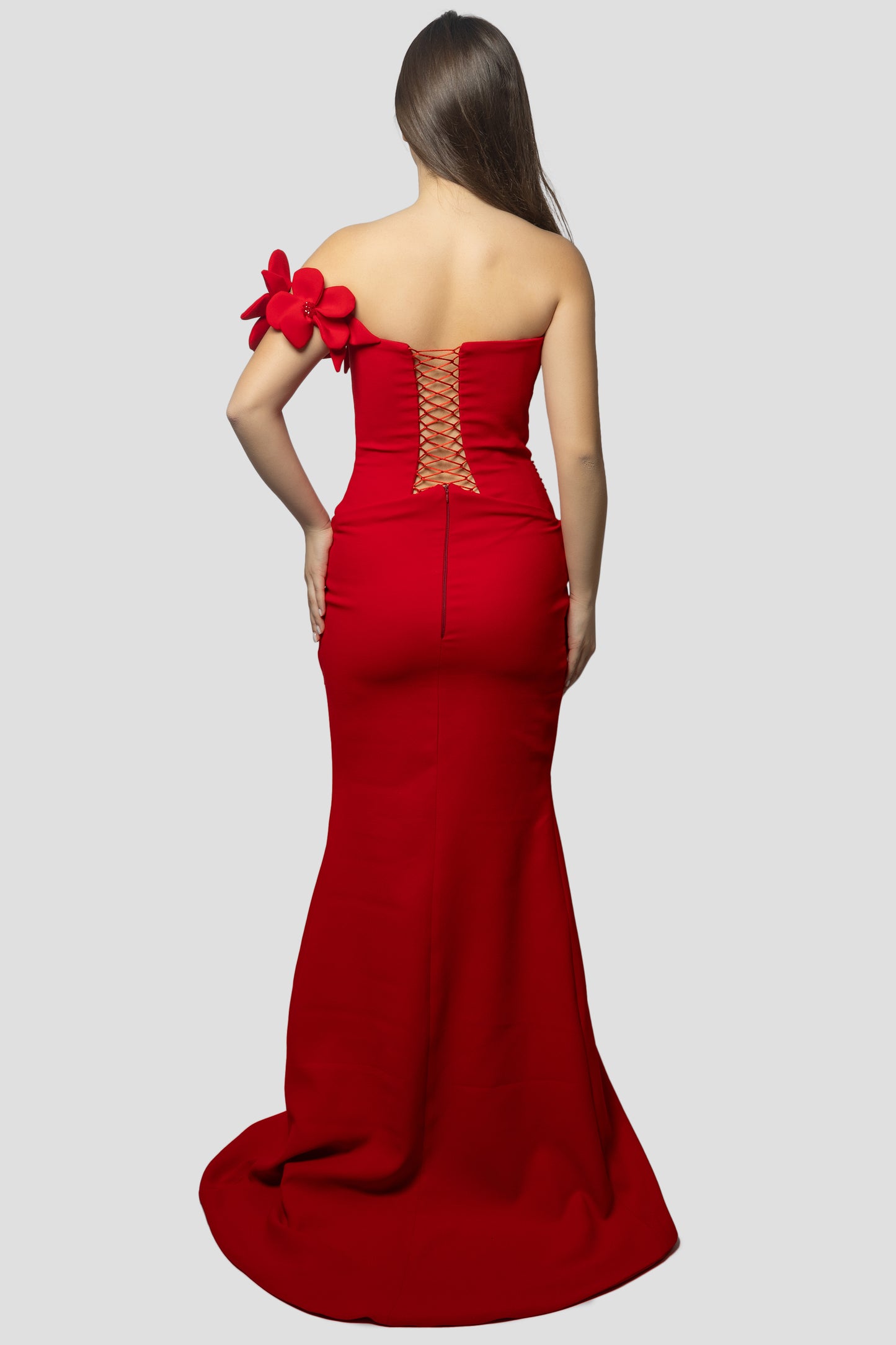 3D HANDMADE RED FLOWERS DRESS