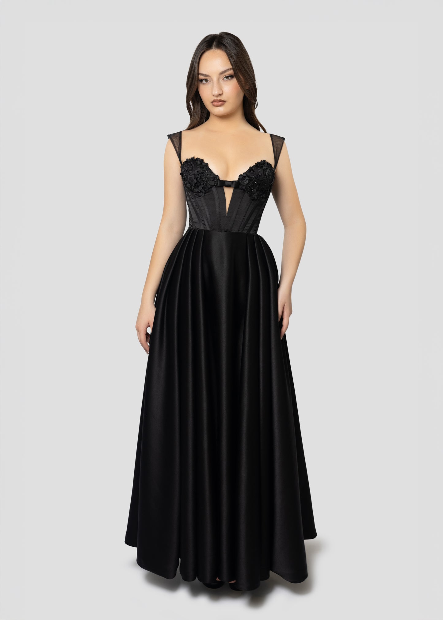 FLORAL EMBROIDERED PLEATED DRESS