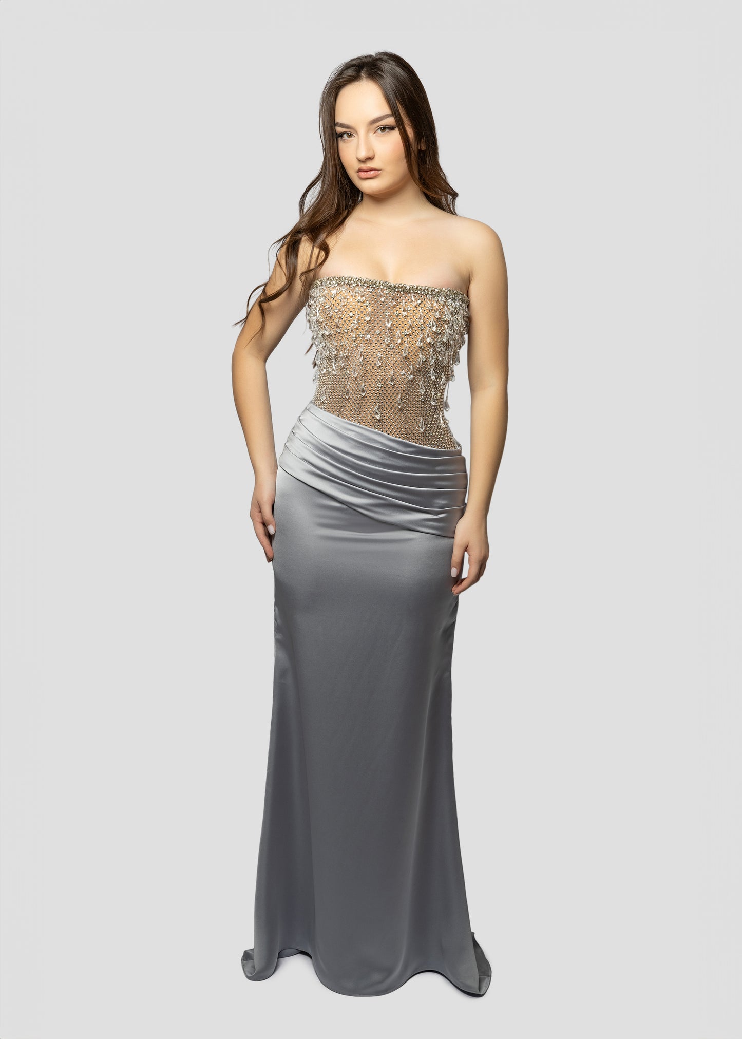 GRAY CORSET DRAPPED DRESS