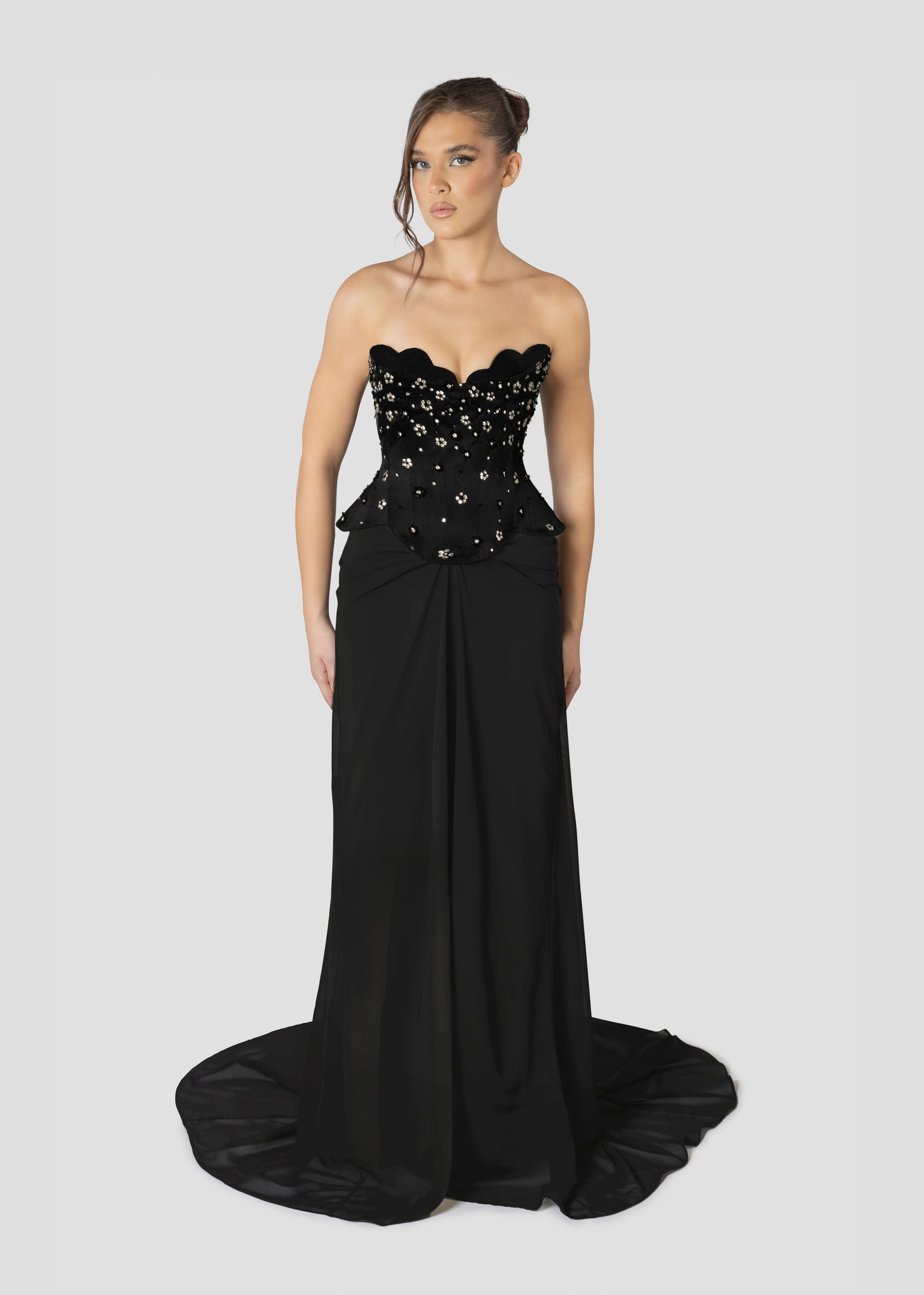 BLACK FLORAL EMBROIDERED DRESS123456