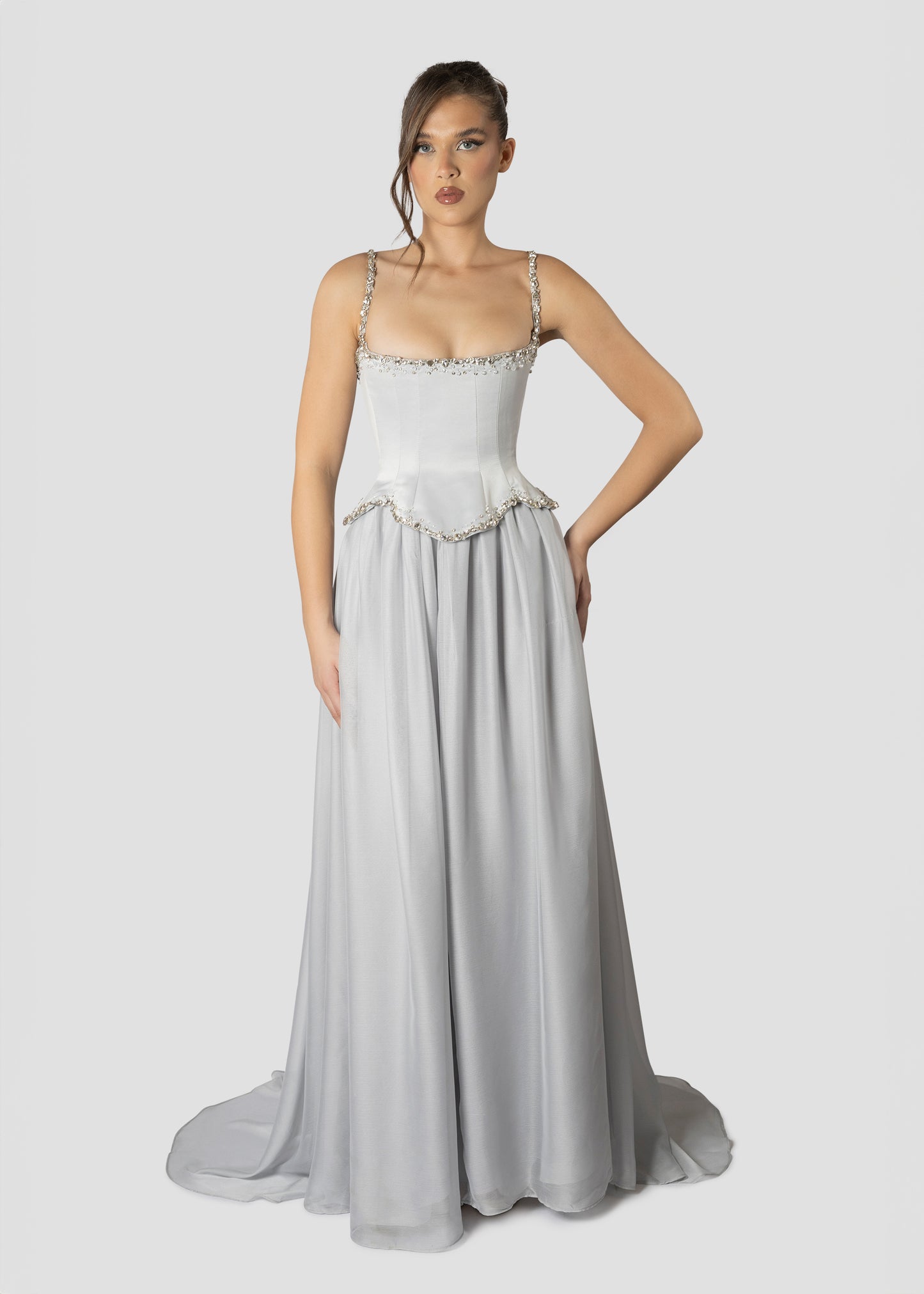 GRAY CORSET AND CHIFFON SKIRT SET