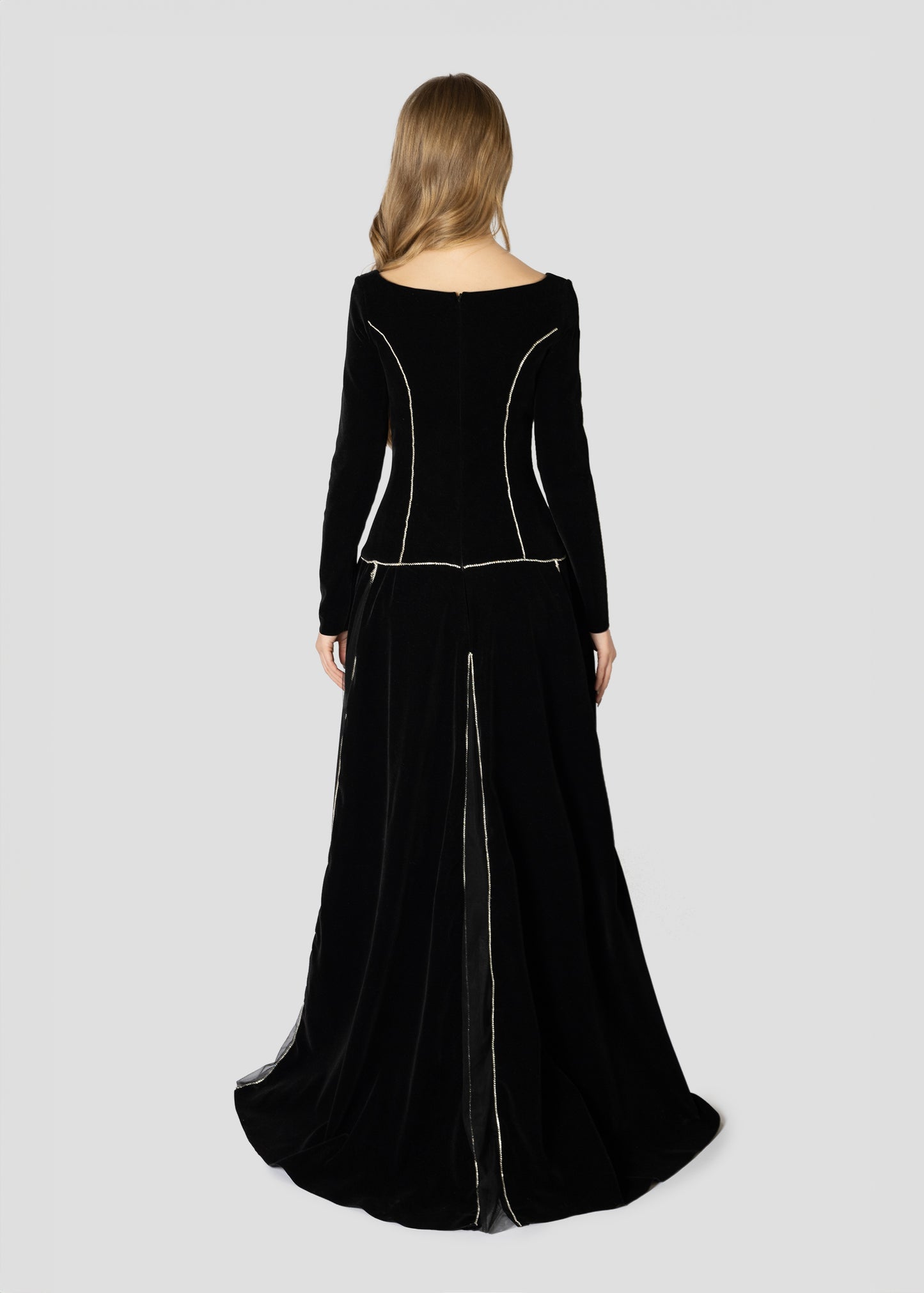 BLACK VELVET EMBROIDERED DRESS