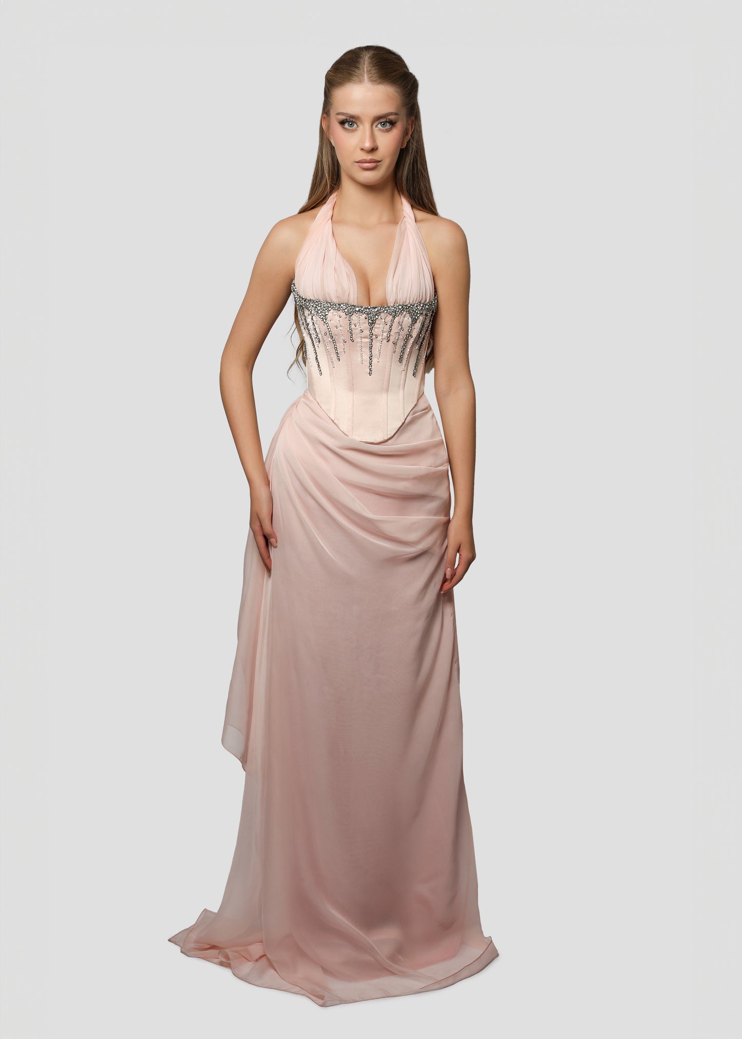 PINK CORSET DRAPPED DRESS