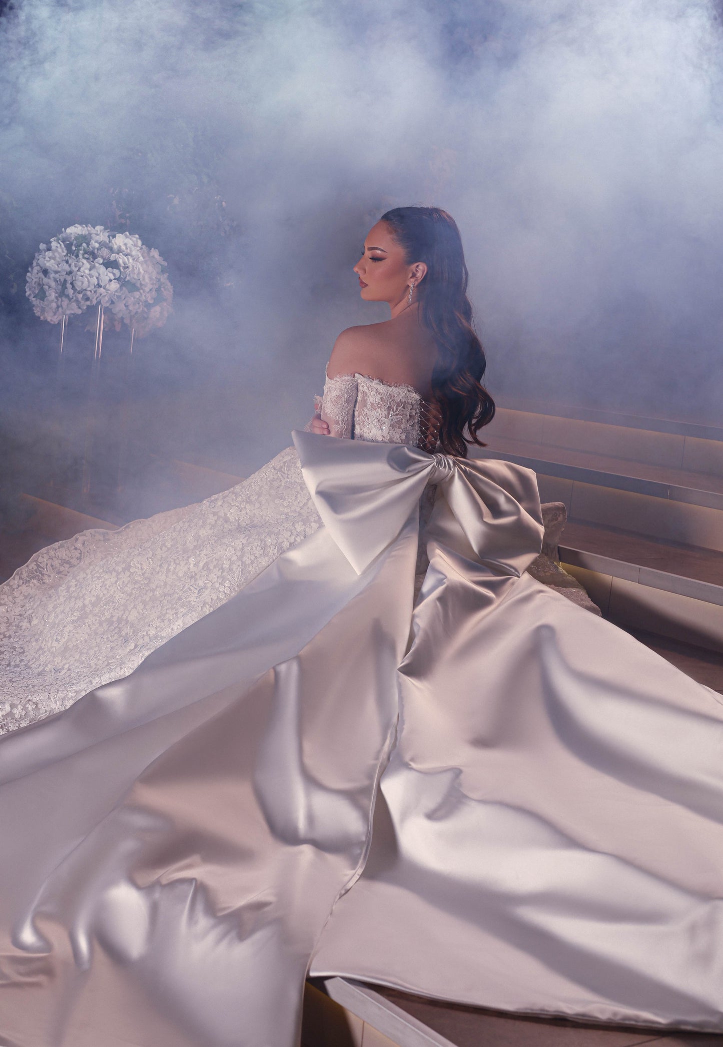 FLORAL LACE BALLGOWN WITH SATIN BOW