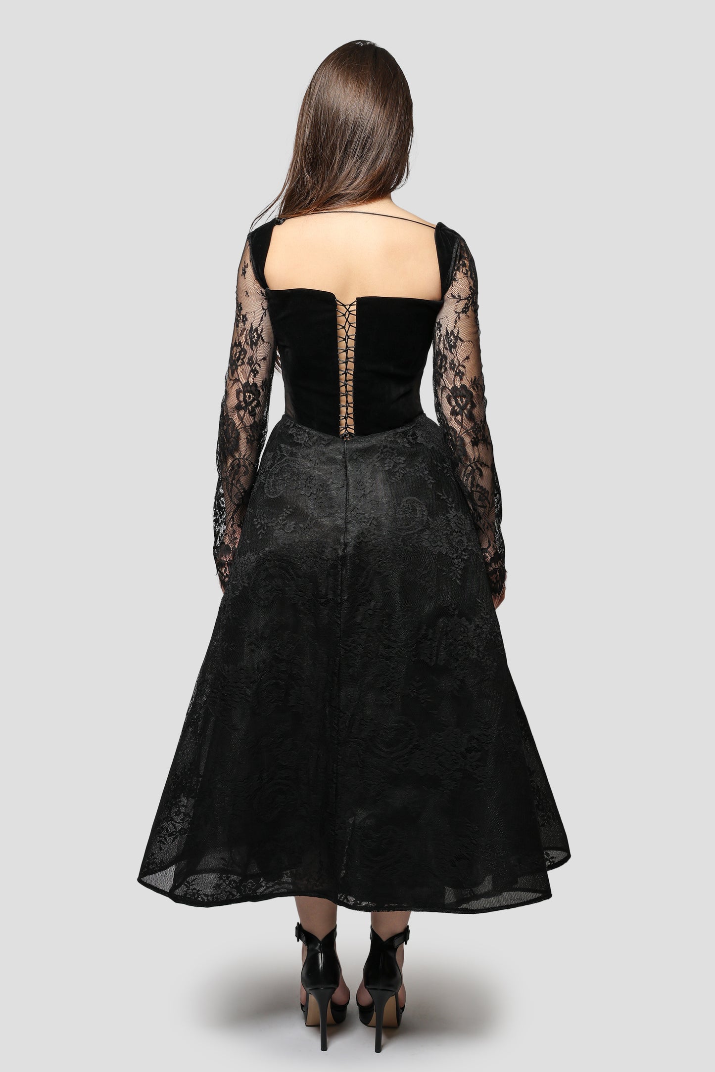 BLACK LACE MIDI DRESS