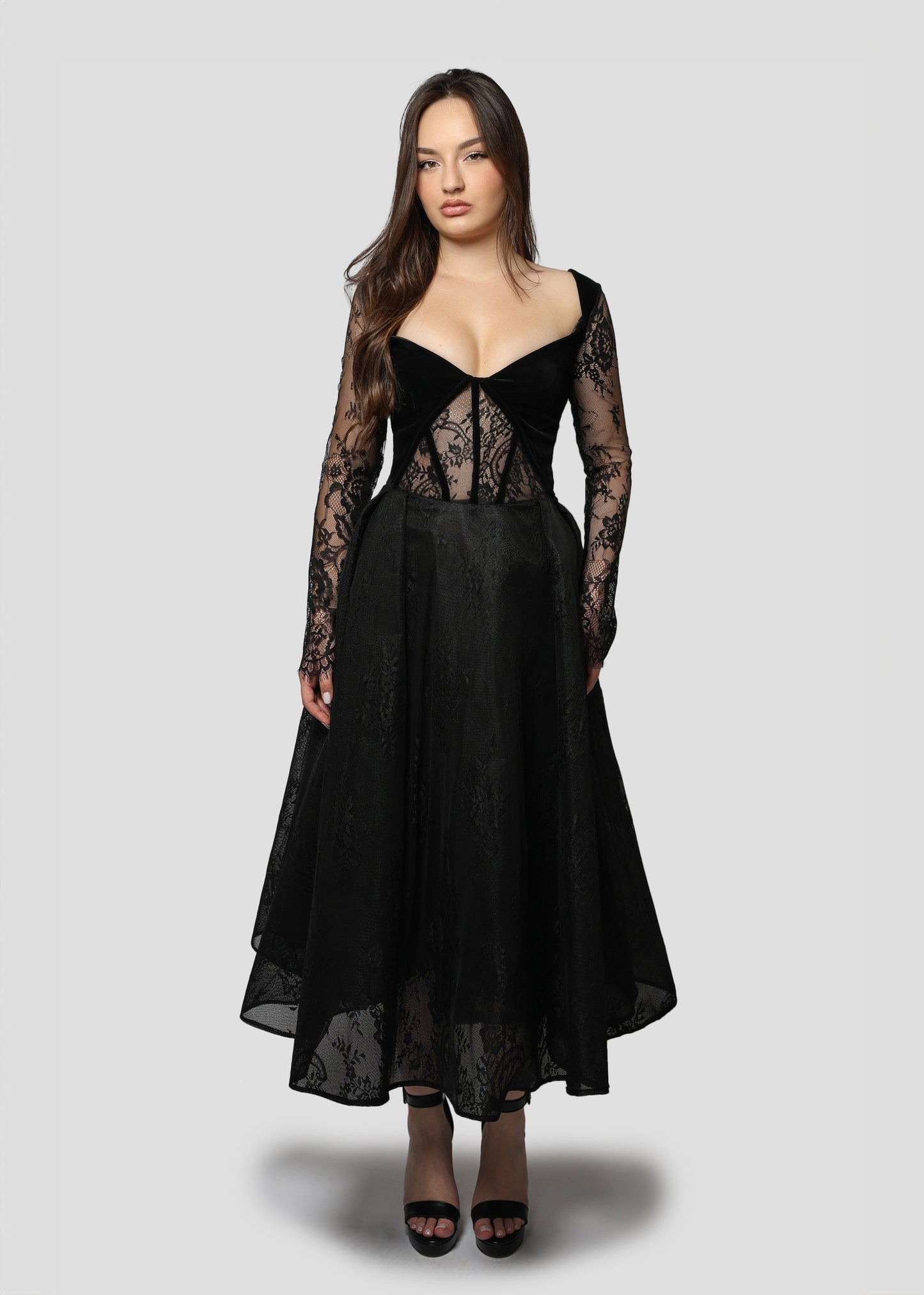 BLACK LACE MIDI DRESS