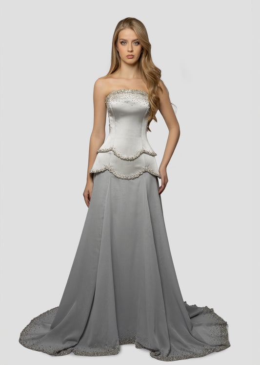 GRAY EMBROIDERED CORSET DRESS 128