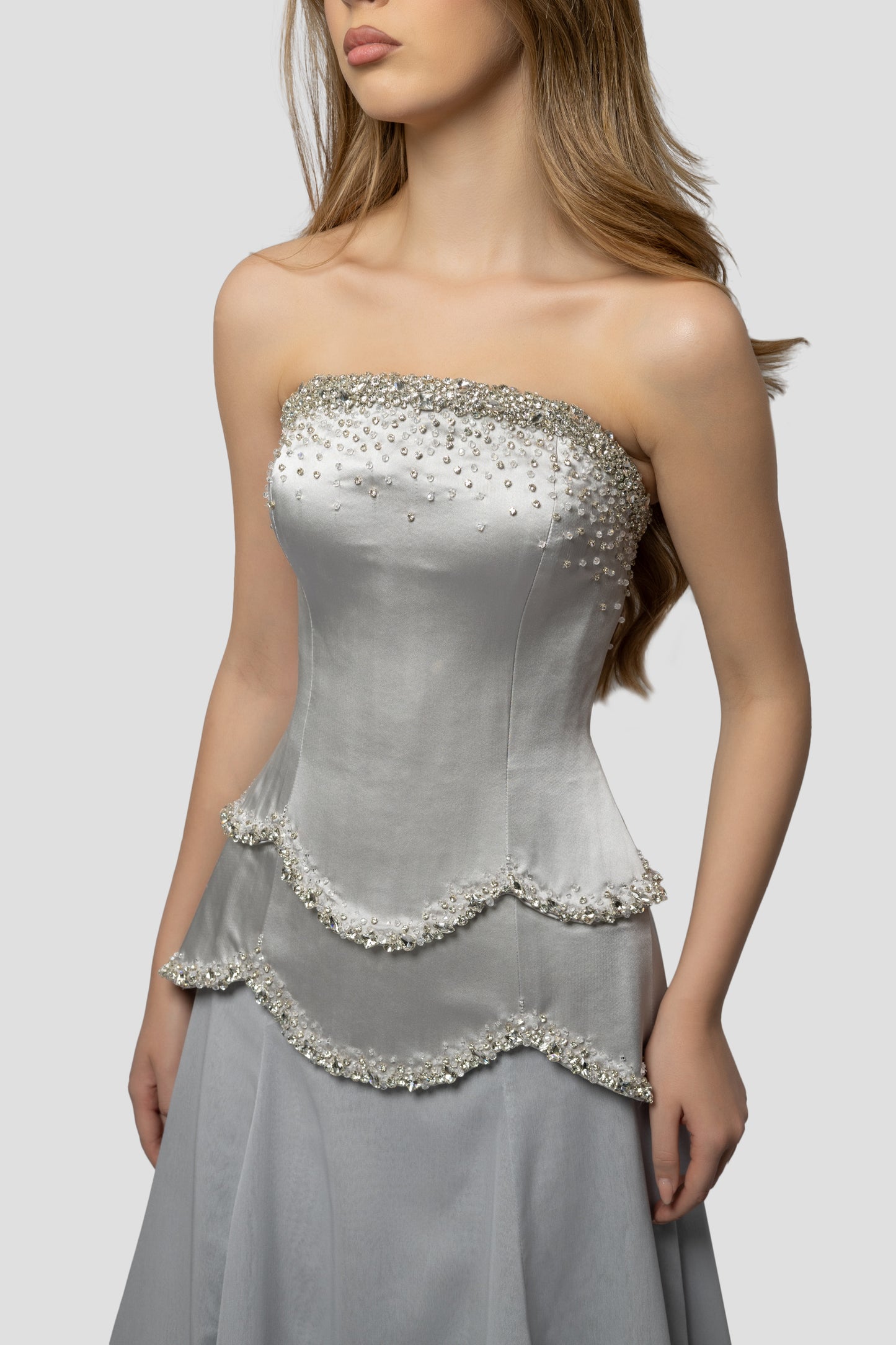 GRAY EMBROIDERED CORSET DRESS 128