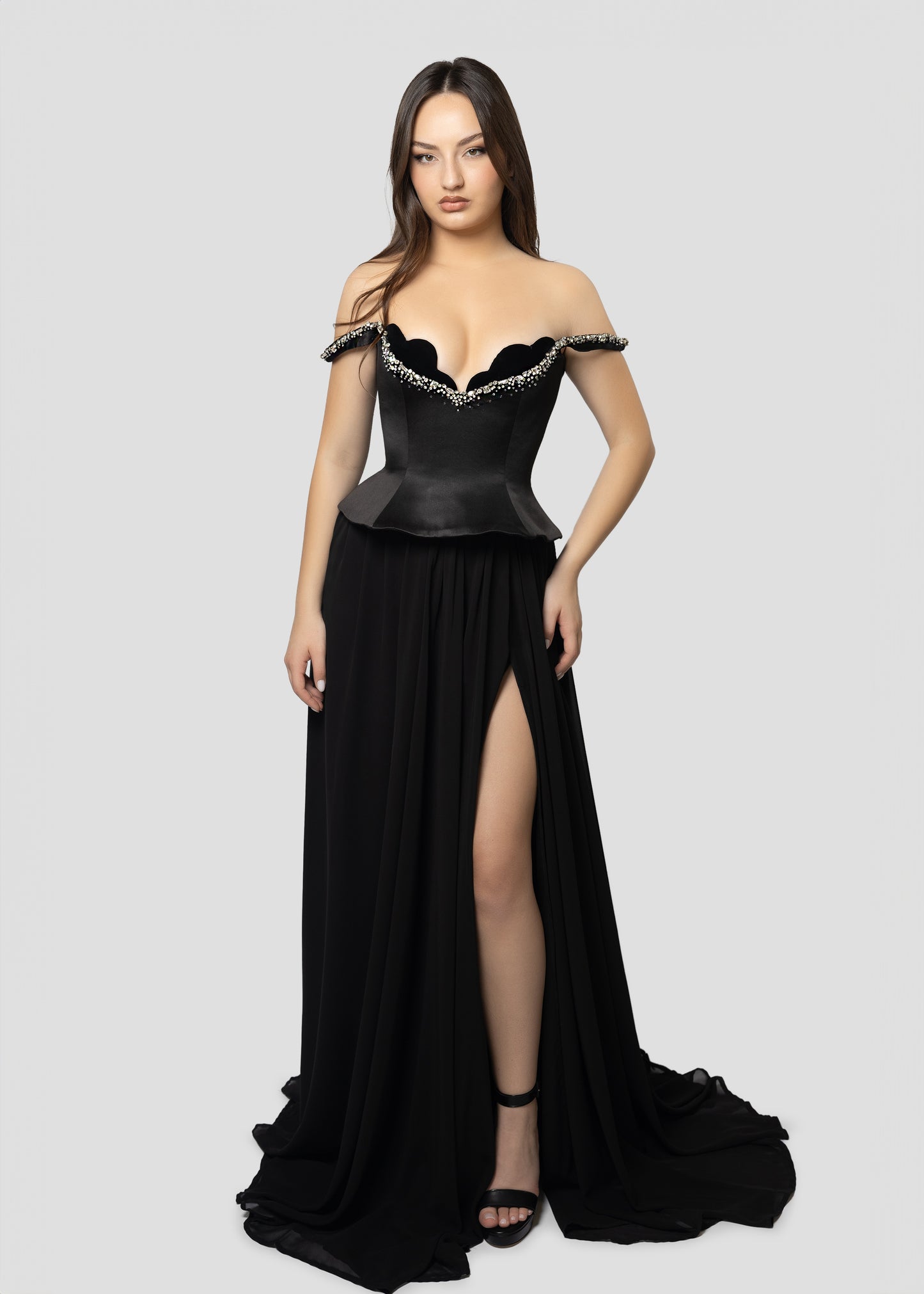 BLACK CORSET AND CHIFFON SKIRT SET