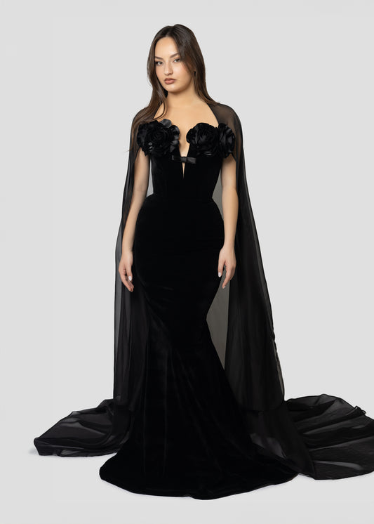 VELVET CAPE DRESS