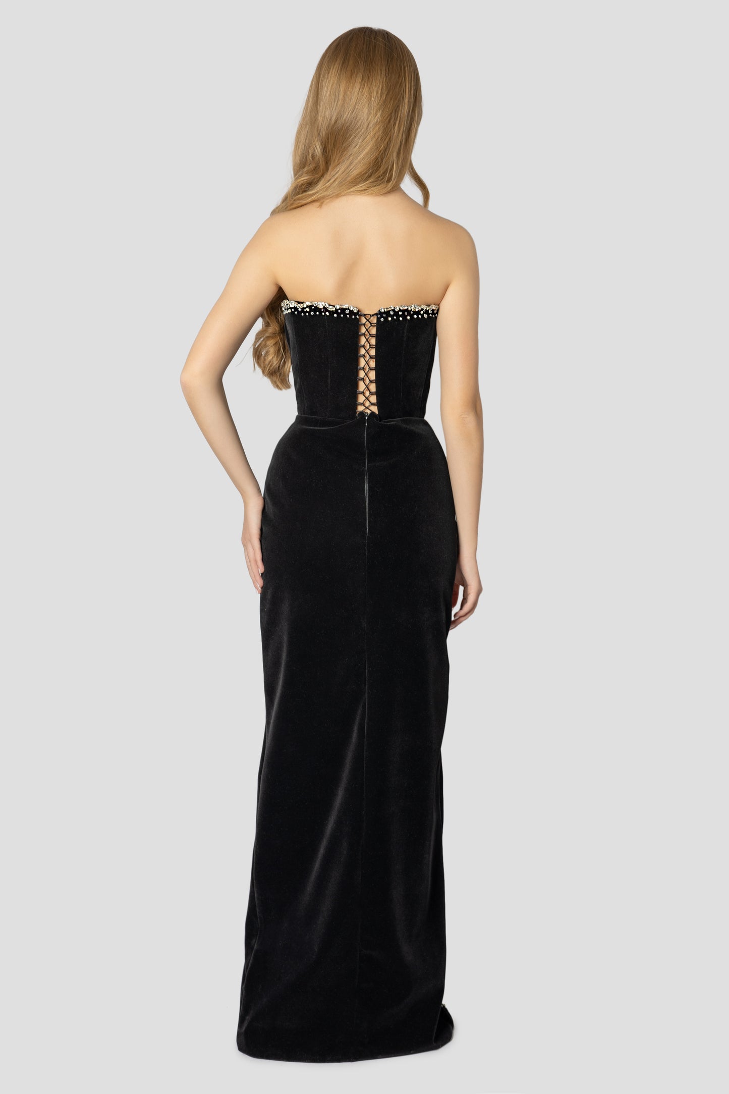 HIGH SLIT BLACK VELVET DRESS