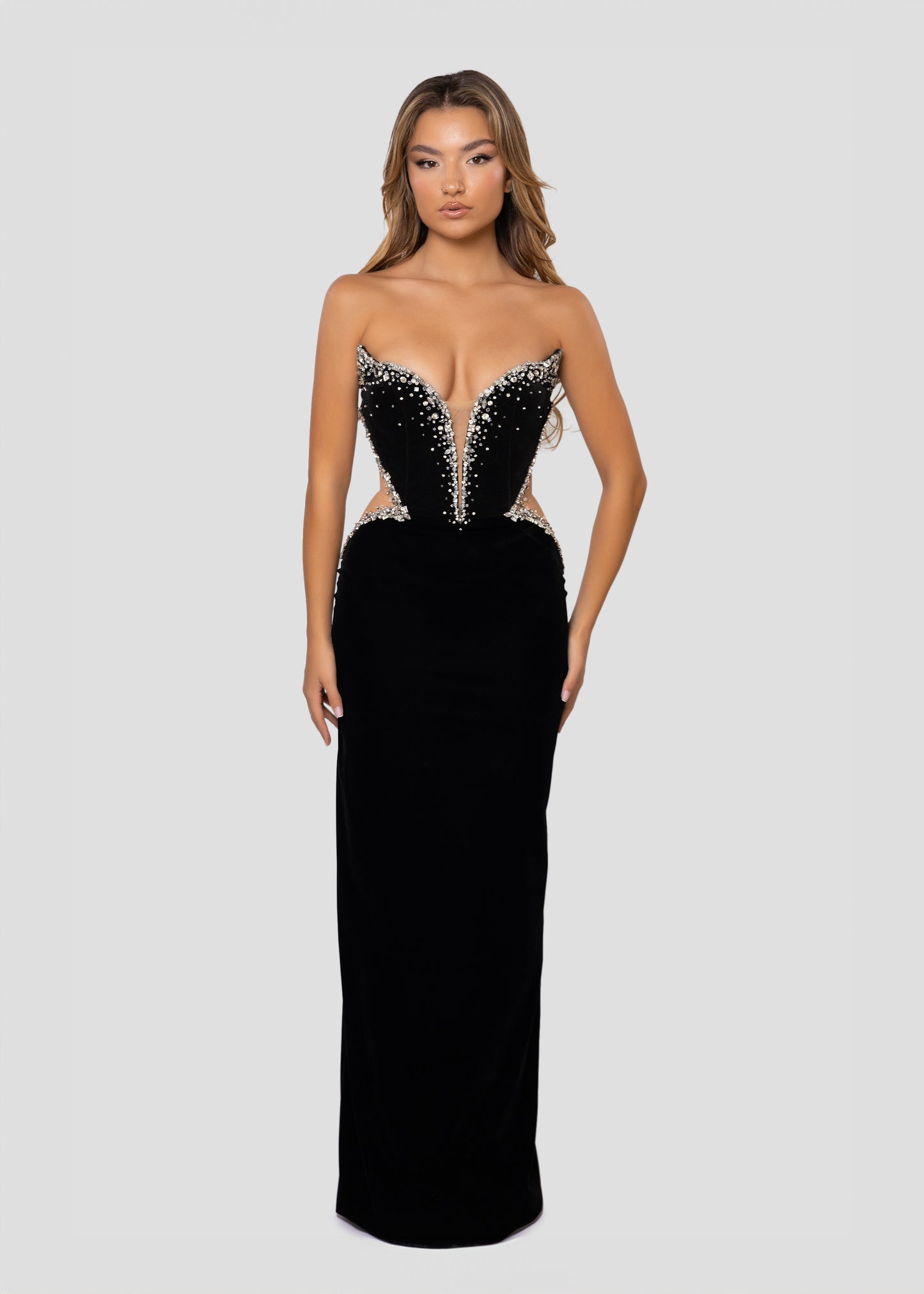 V-NECK BLACK VELVET DRESS