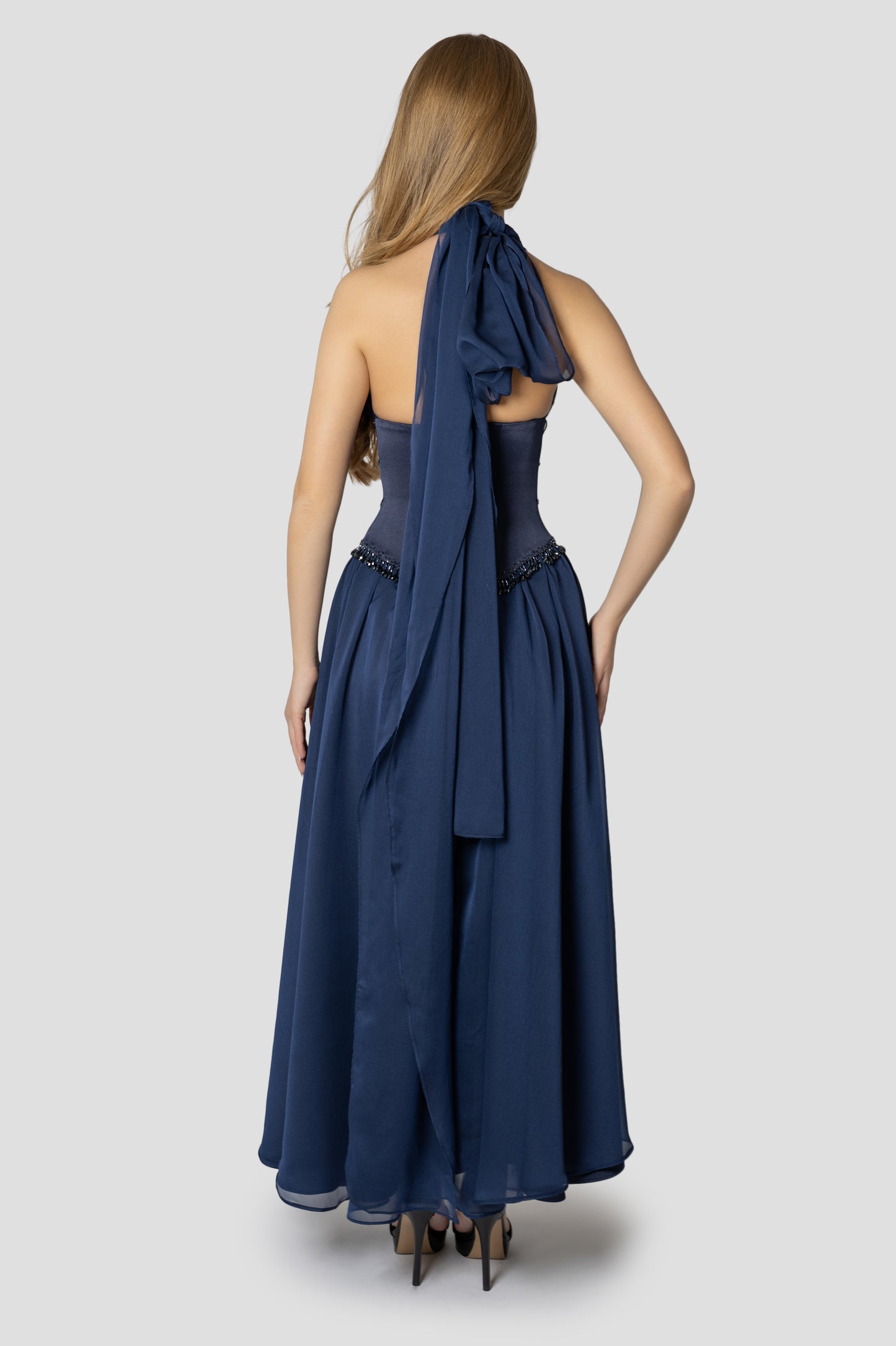 DARK BLUE HALTER MIDI DRESS