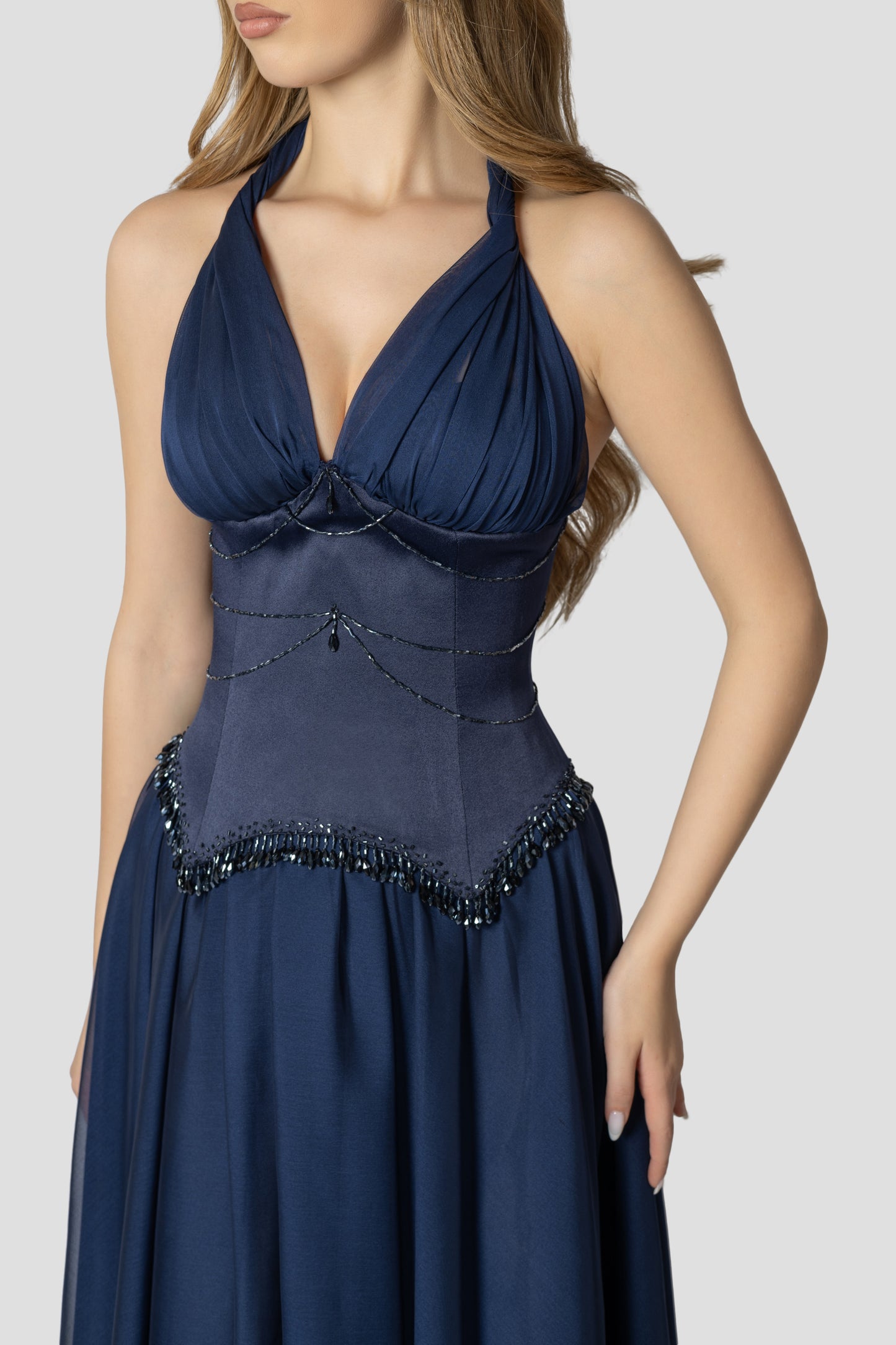 DARK BLUE HALTER MIDI DRESS