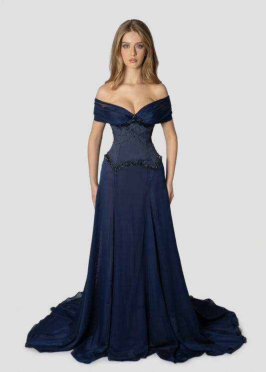 DARK BLUE OFF SHOULDERS DRESS