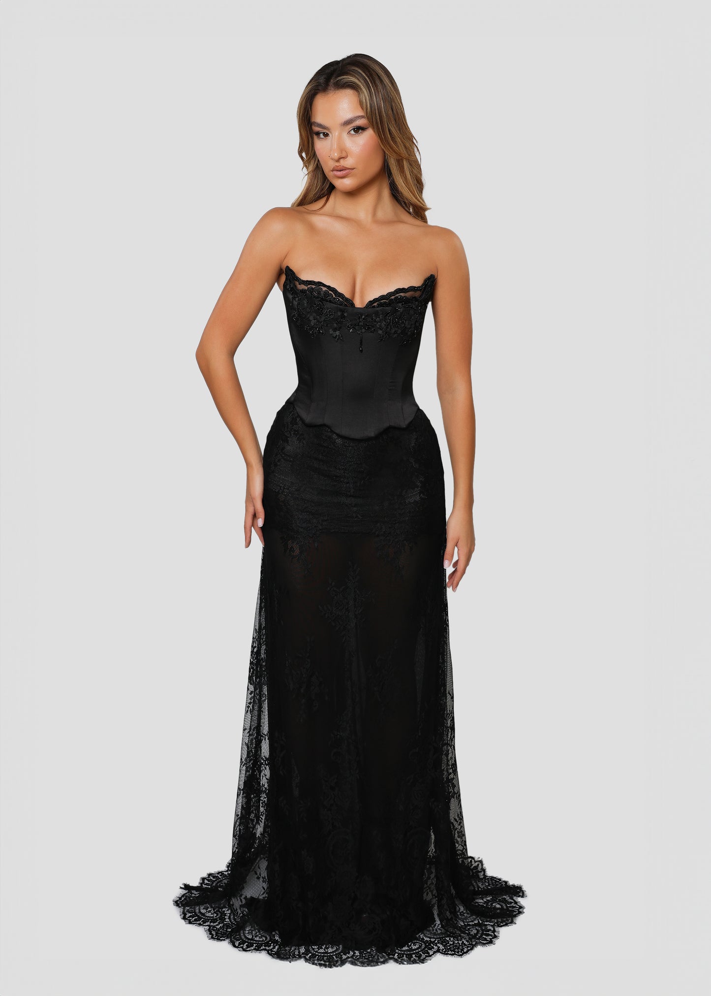 BLACK CORSET AND LACE SKIRT SET