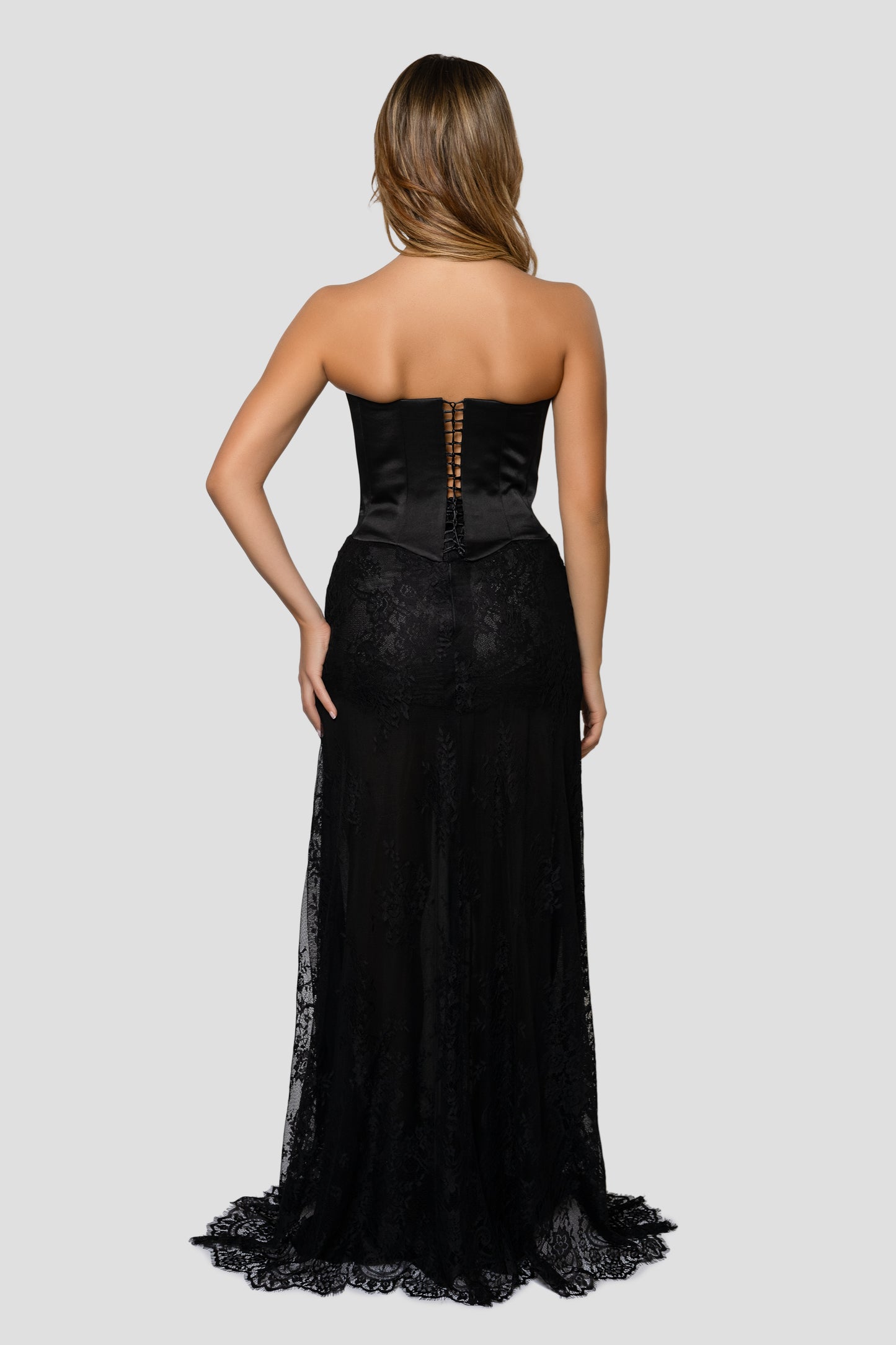 BLACK CORSET AND LACE SKIRT SET