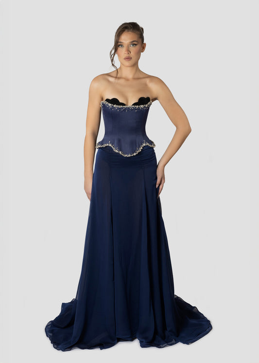 DARK BLUE EMBROIDERED TWO PIECE SET