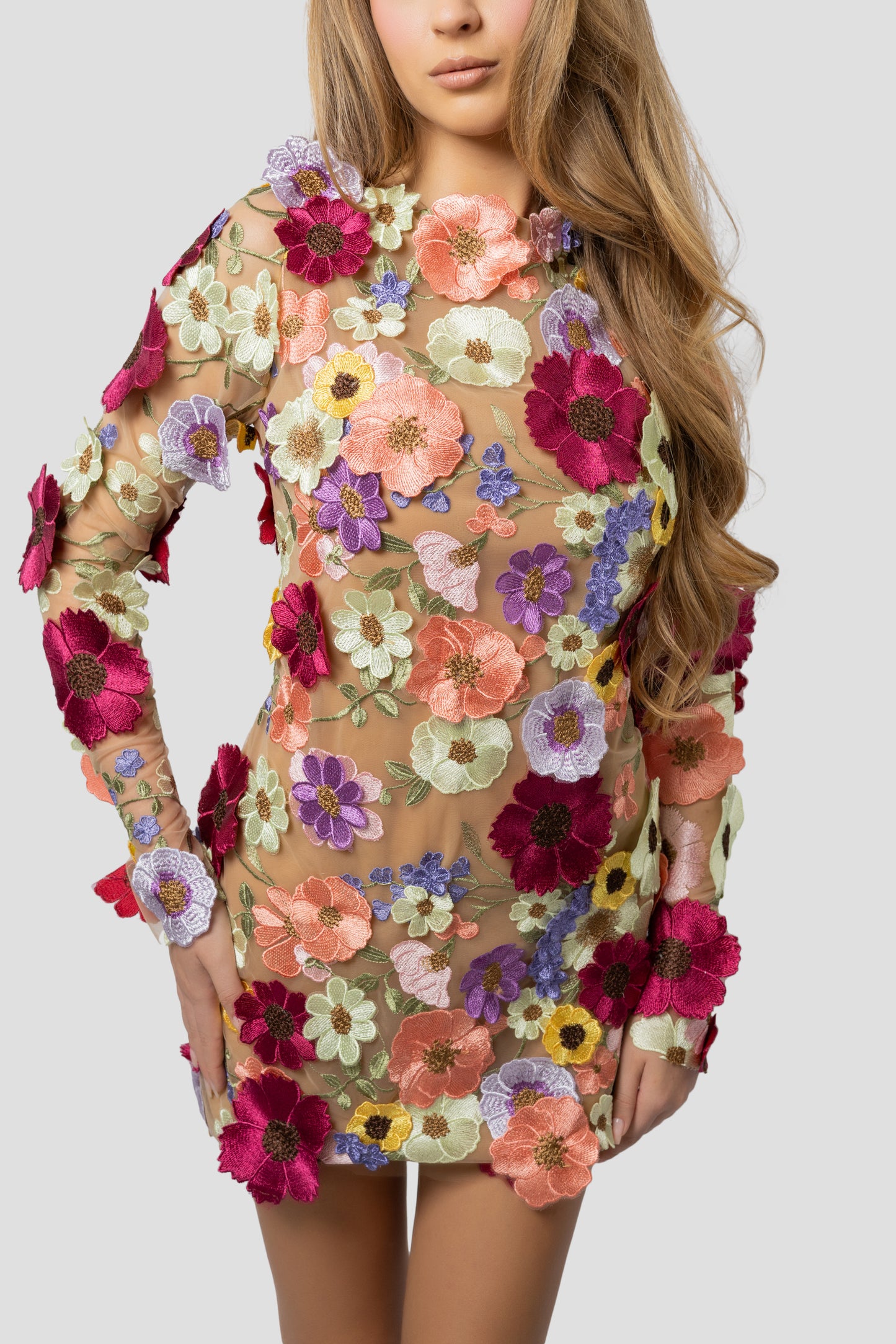 NUDE 3D FLOWER DRESS