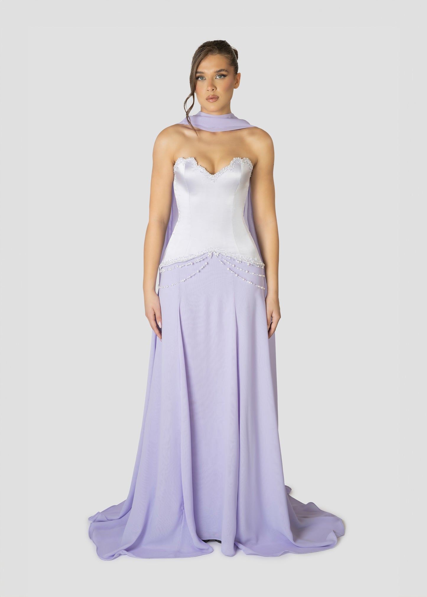 LAVENDER PEARLS EMBROIDERED CORSET DRESS
