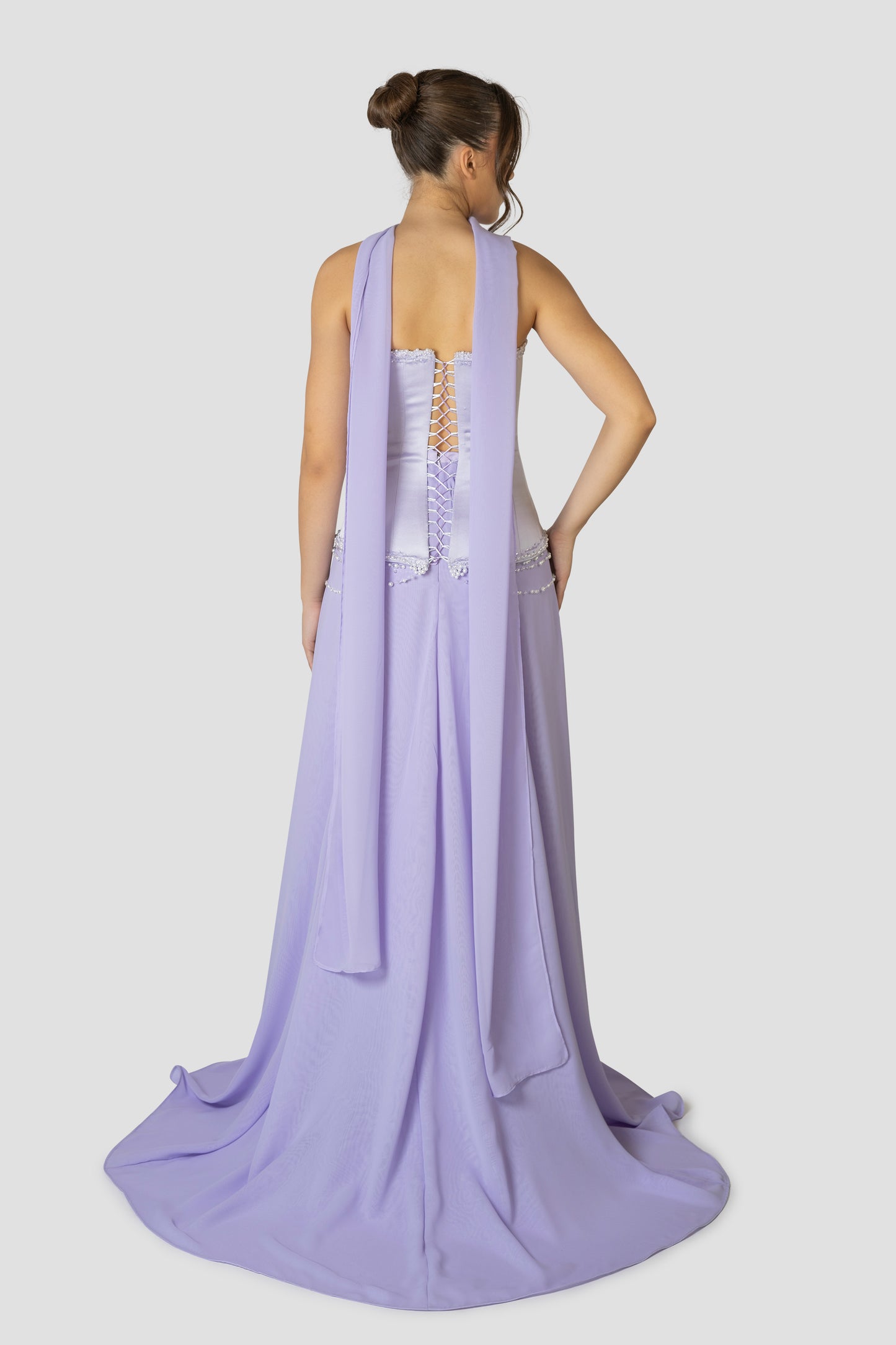 LAVENDER PEARLS EMBROIDERED CORSET DRESS