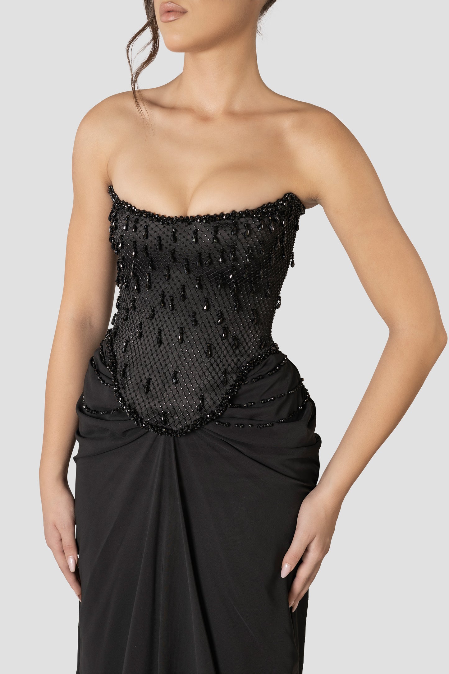CHIFFON DRAPPED SKIRT AND DROPLETS CORSET SET