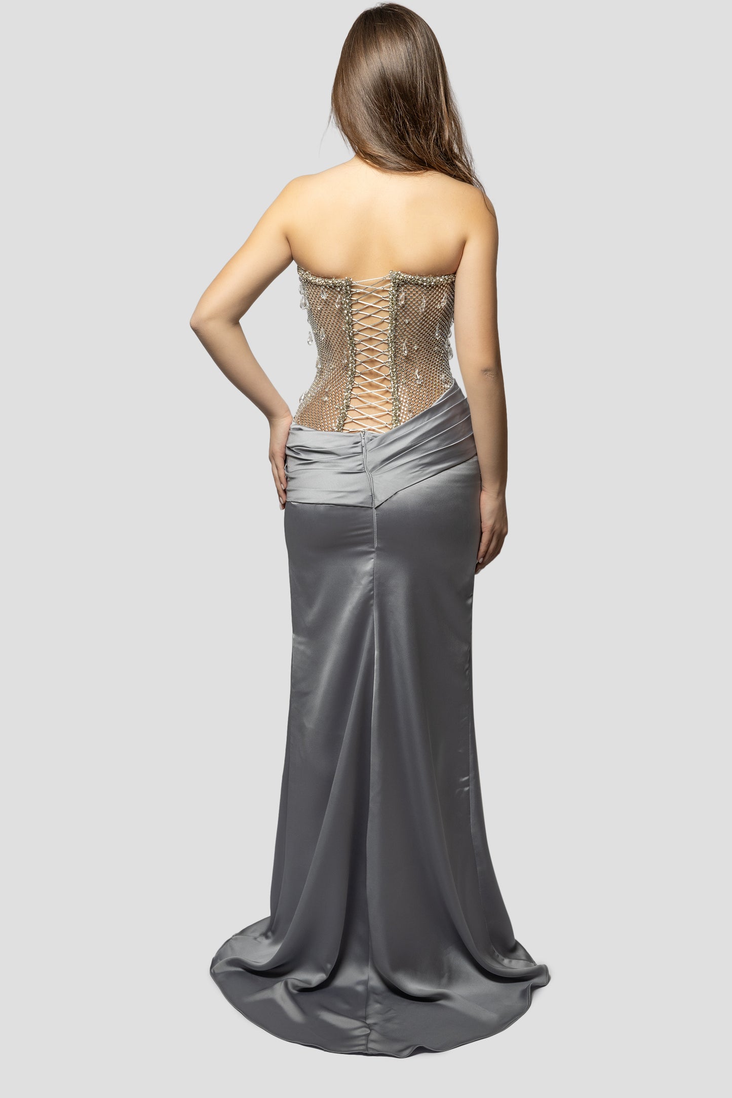GRAY CORSET DRAPPED DRESS